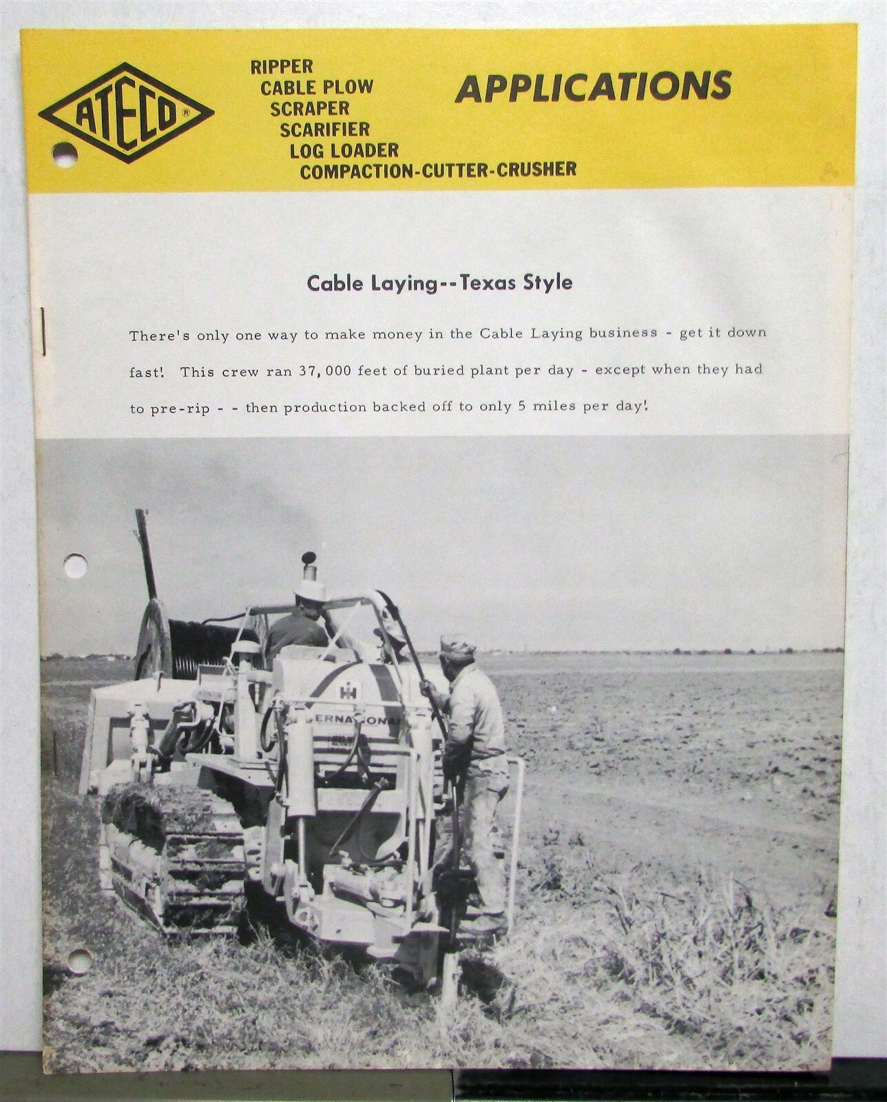 1965 ATECO Cable Laying Texas Style Tractor Construction Specs Sales Brochure