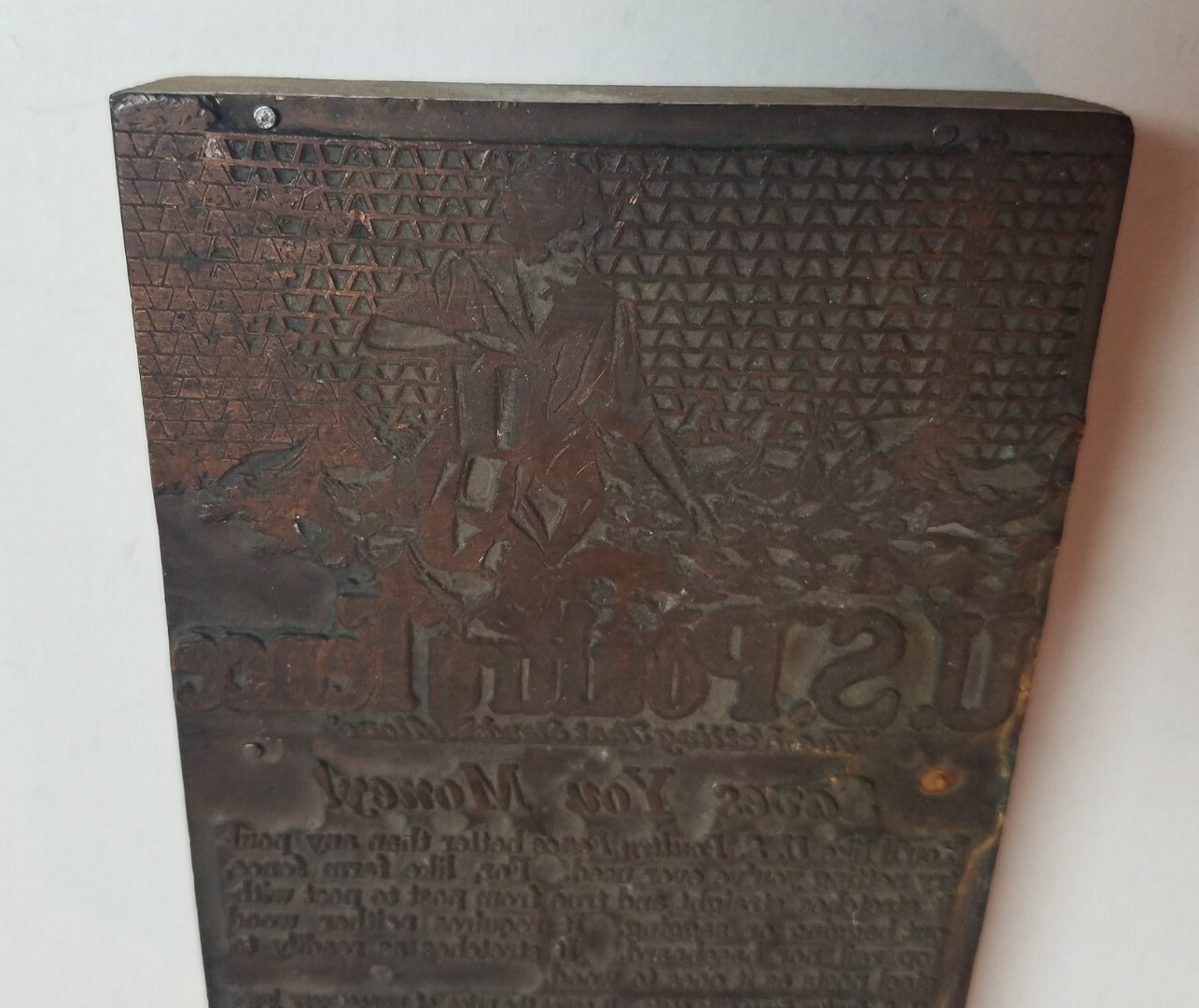 Rare 1930s Letterpress Printer&rsquo;s Block U S Poultry Fencing Indiana Steel Muncie