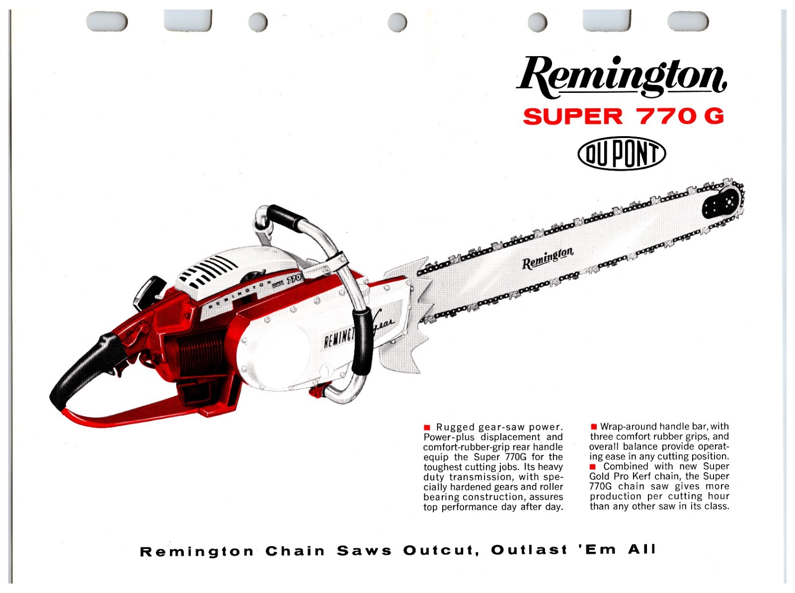 Vintage Original Remington Chainsaws Sales Sheet (Model Super 770 G) Info Sheet