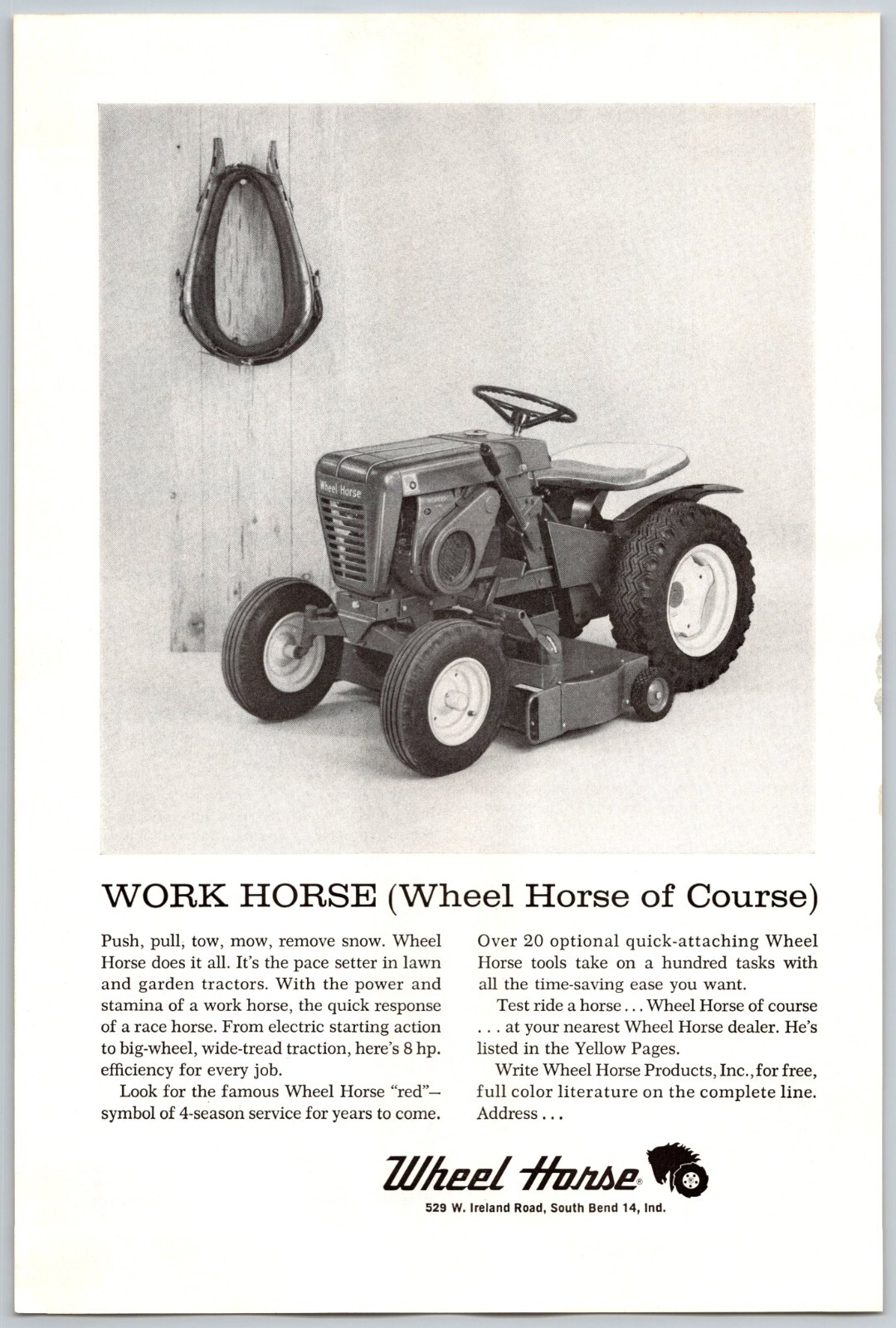 Vintage Print Ad Wheel Horse lawn mower tractor | May 1964