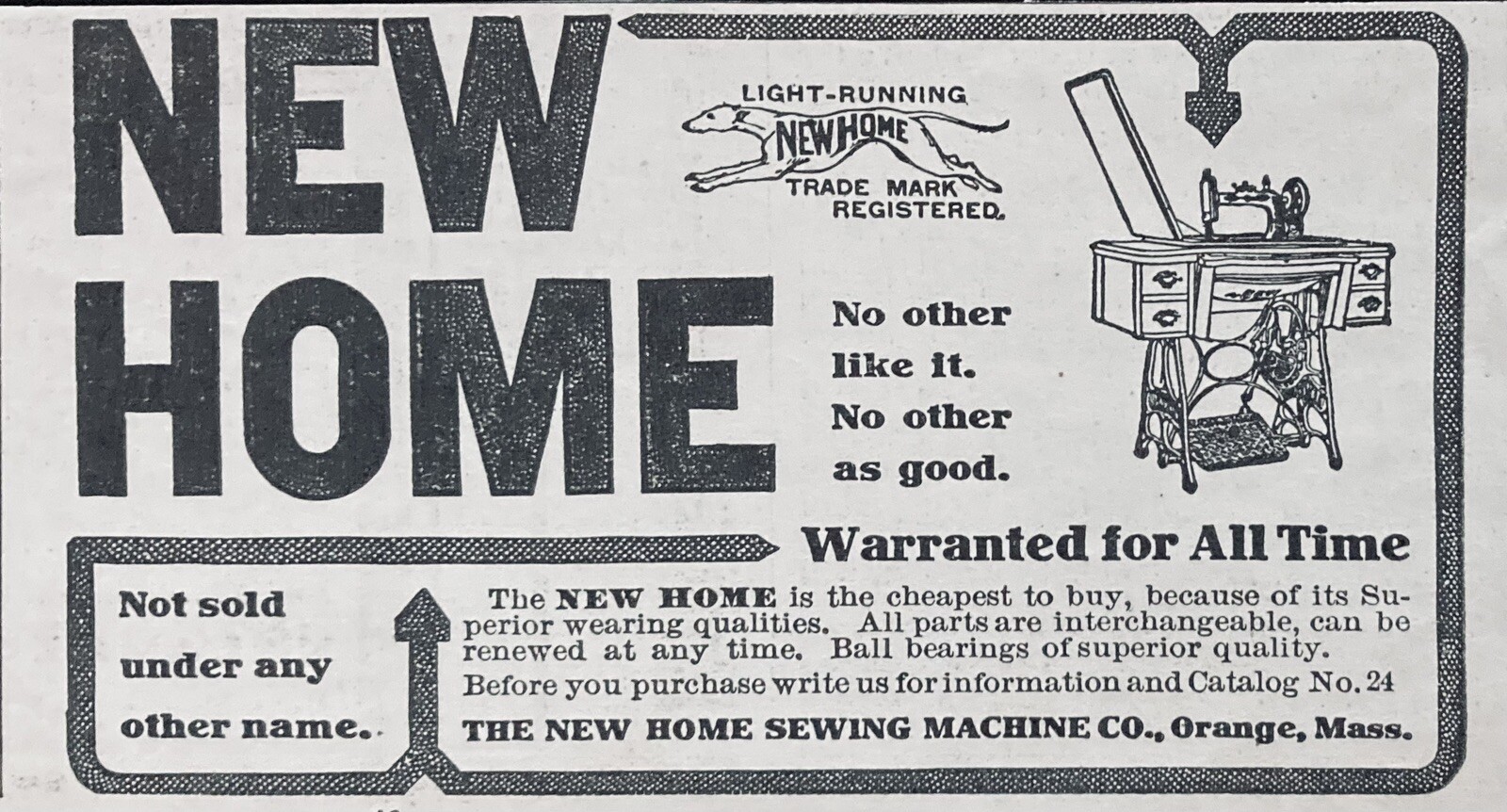 1910 AD.(XH16)~NEW HOME SEWING MACHINE CO. ORANGE, MASS. NEW HOME SEWING MACHINE