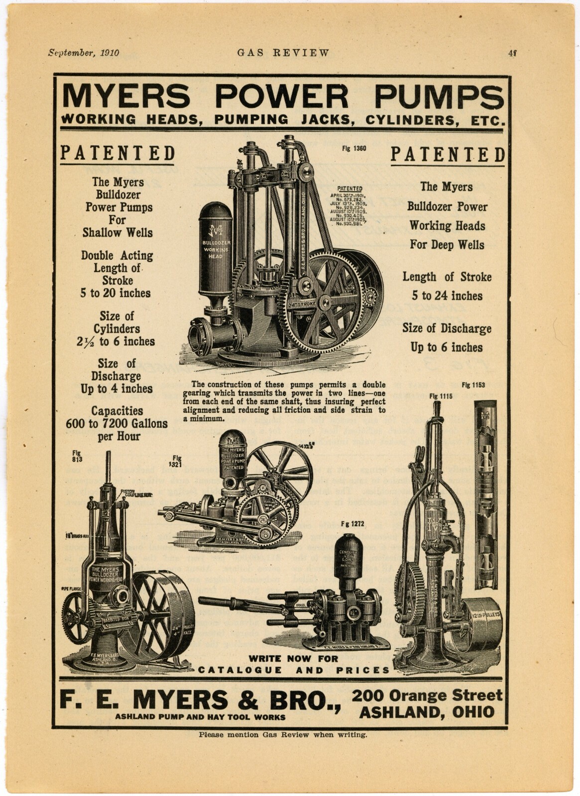 1910 F. E. Myers & Bro. Ad: Myers Power Pumps – Ashland, Ohio