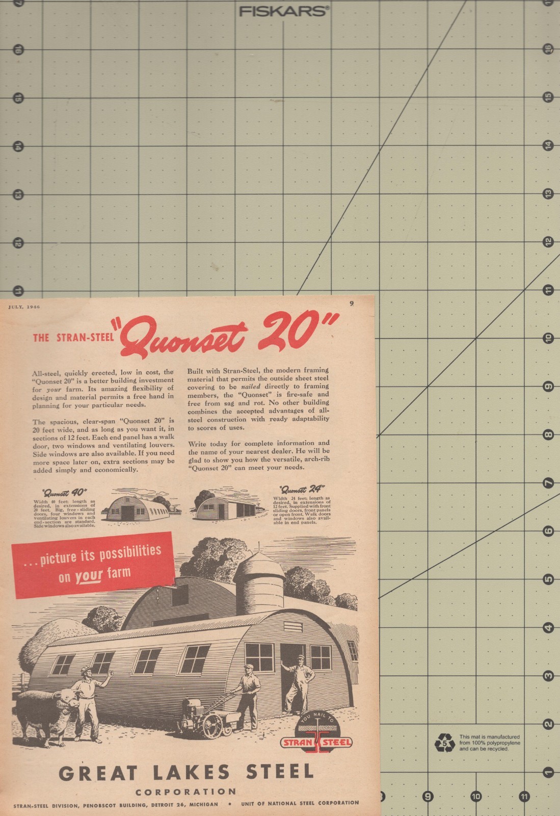 1946 Great Lakes Steel Quonset Farm Building Vintage Print Ad Agricultural Barn