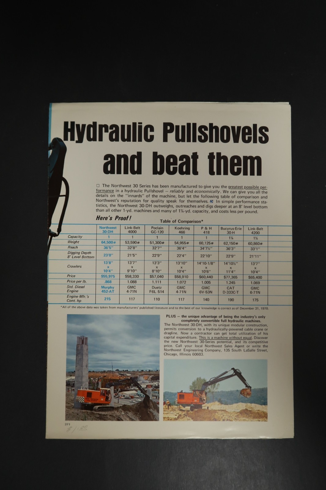 The Northwest 30 Series Paper Sheet Brochure Advertising Hydraulic Pullshovels
