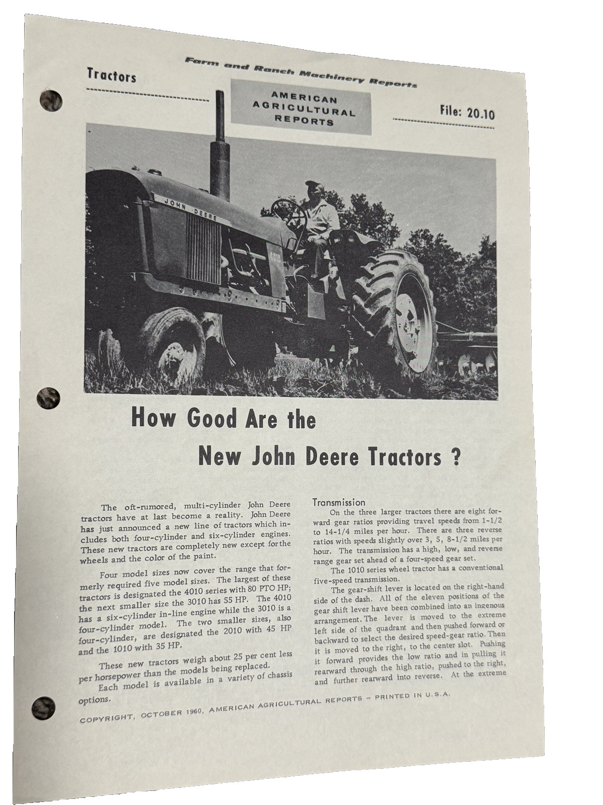 Farm And Ranch Machinery Reports Americal Agricultural Reports 1960 lot