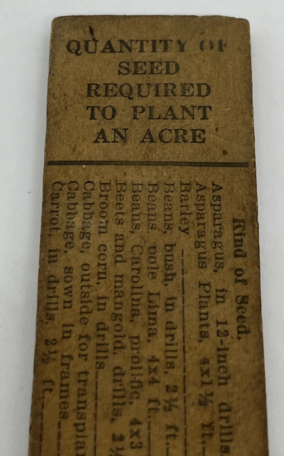 S.P. LUMMUS SUPPLY CO. PHILADELPHIA PA Ruler Seed Per Acre Guide Implements Farm