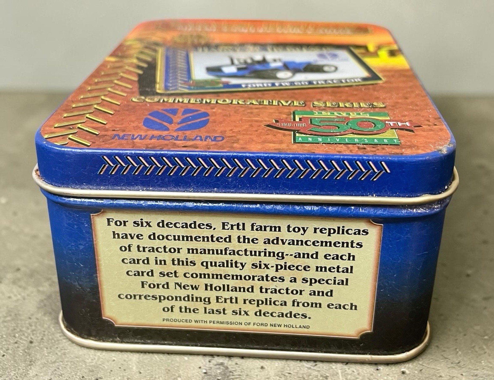 1995, ERTL 50th Ann., Harvest Heritage 6 Collector Cards In Tin New Holland NIOB