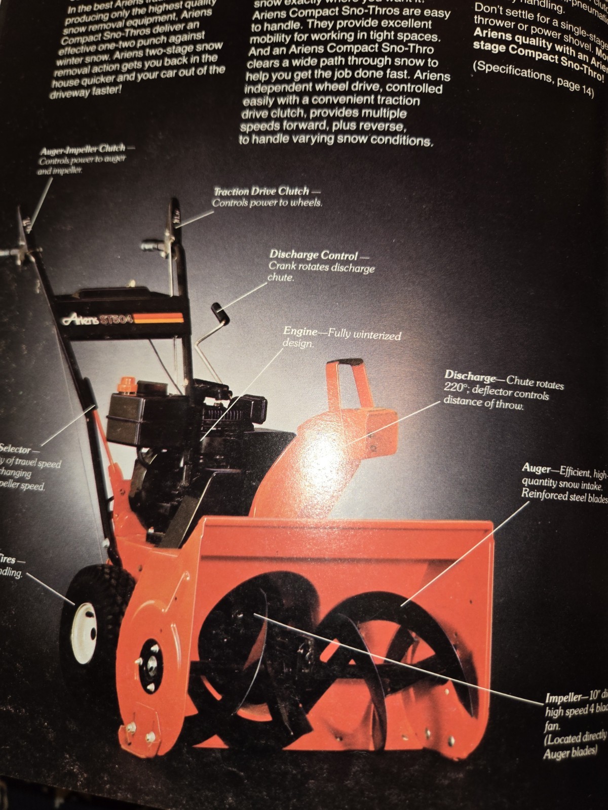 2 1983 ARIENS DEALERSHIP ADVERTISING BROCHURES SNO-THRO TRACTORS & SNO-THROS