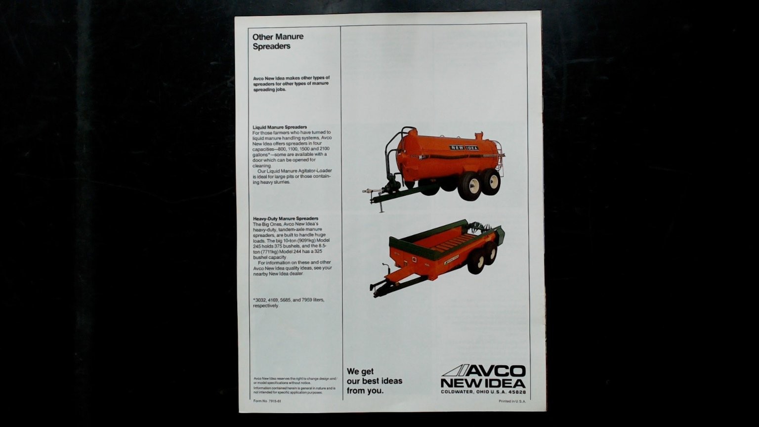 Avco New Idea Manure Spreaders Brochure Vintage Agricultural Equipment