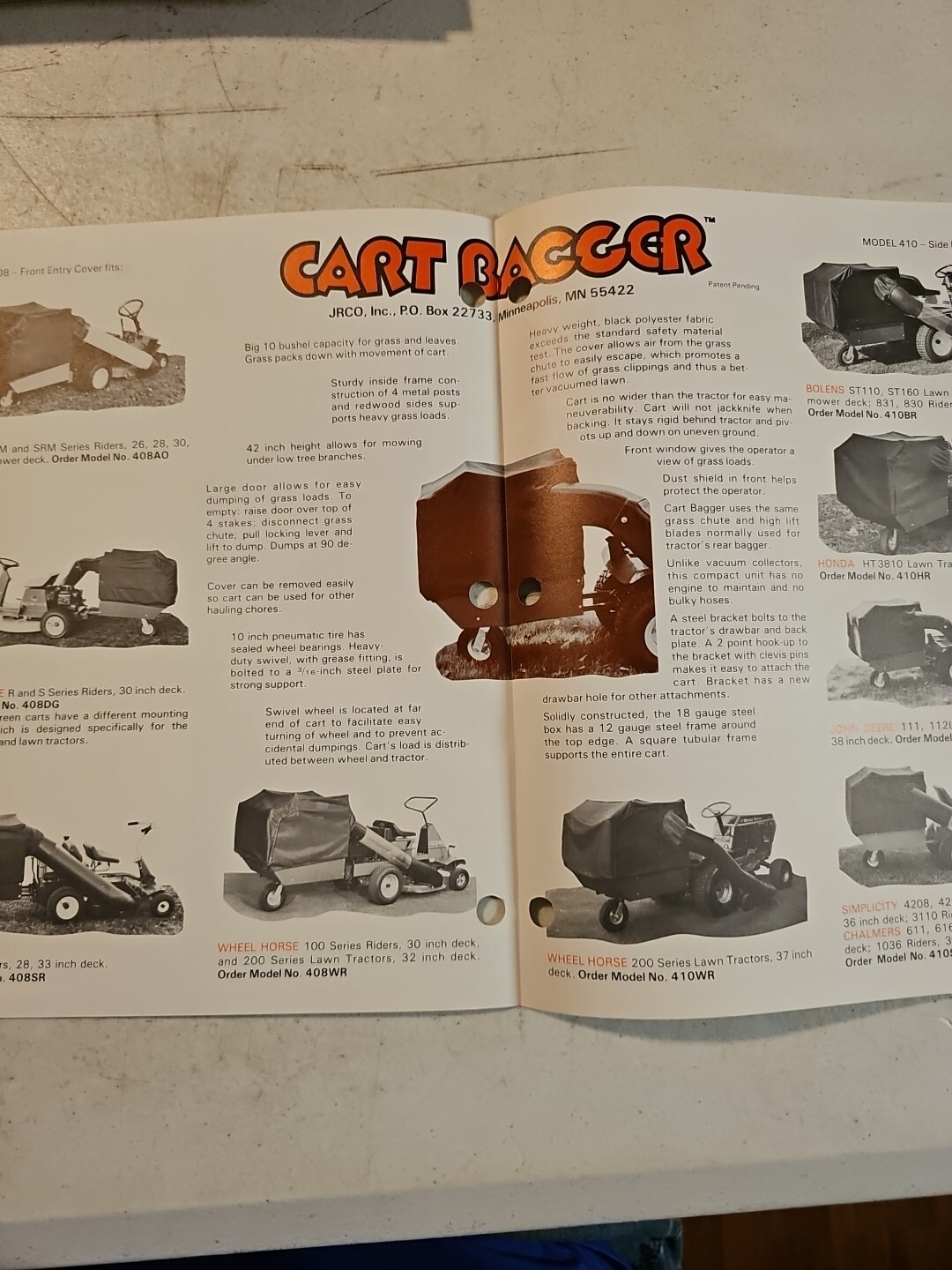 VINTAGE 1985 JRCO CART BAGGER GRASS COLLECTOR SALES BROCHURE