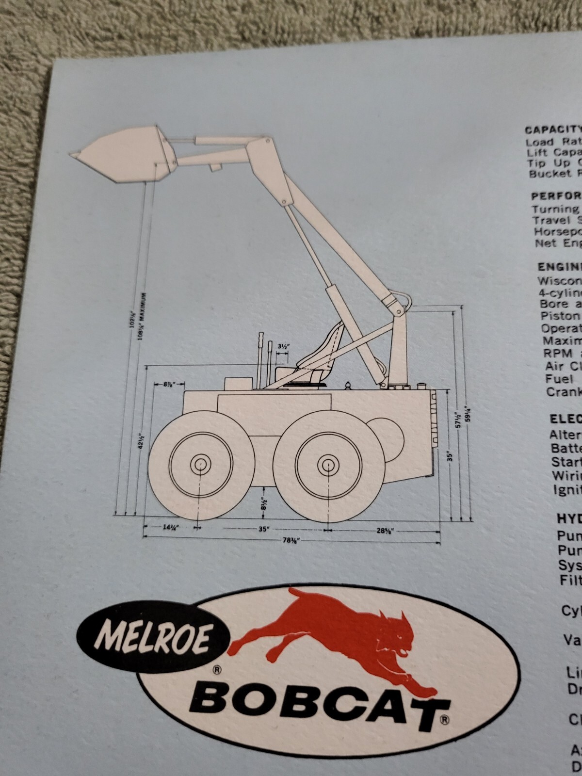 Vintage 1967 BROCHURE Melroe Bobcat Skid Steer Loader M600 25hp Wisconsin engine