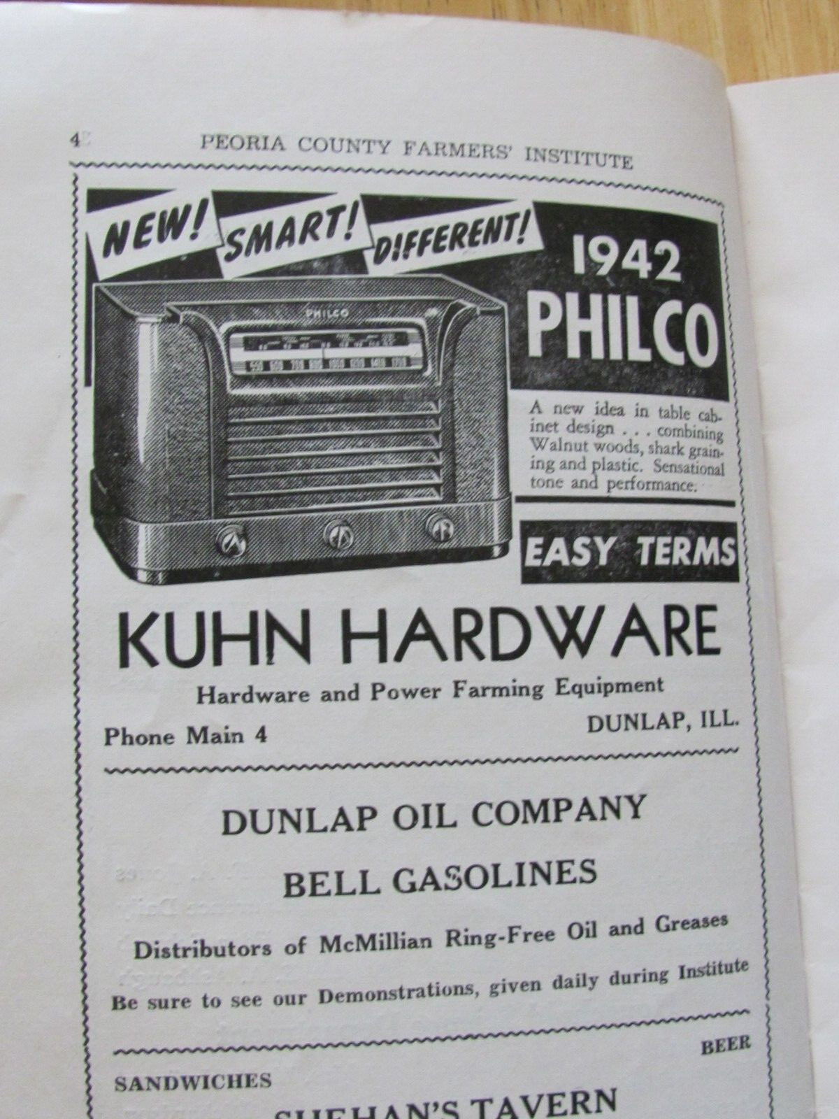 1941 SHOW PROGRAM BOOK PEORIA COUNTY FARM INSTITUTE DUNLAP IL LOCAL ADVERTISING