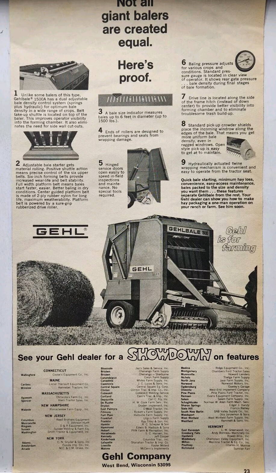 1976 Gehl Giant Balers Farm Farming Tractor Print Ad West Bend Wisconsin WI