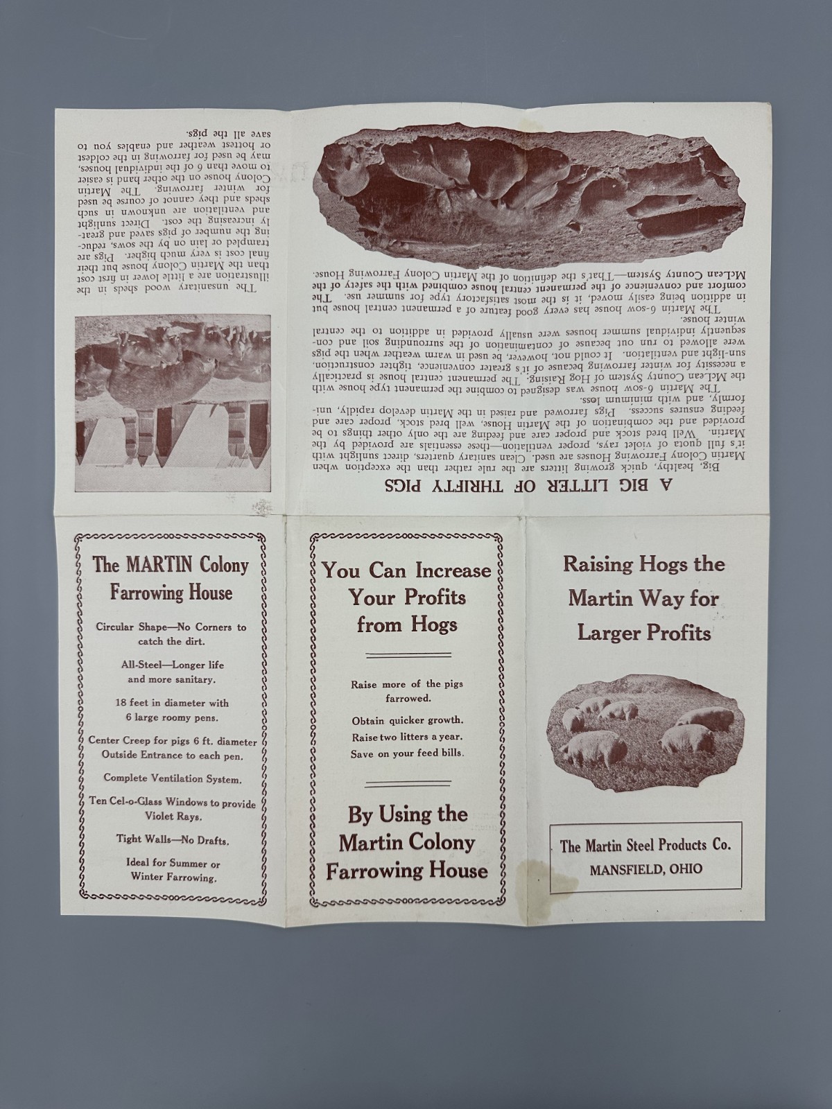 Vintage HOGS Farm MARTIN STEEL FARROWING HOUSE Advertising Brochure MANSFIELD OH