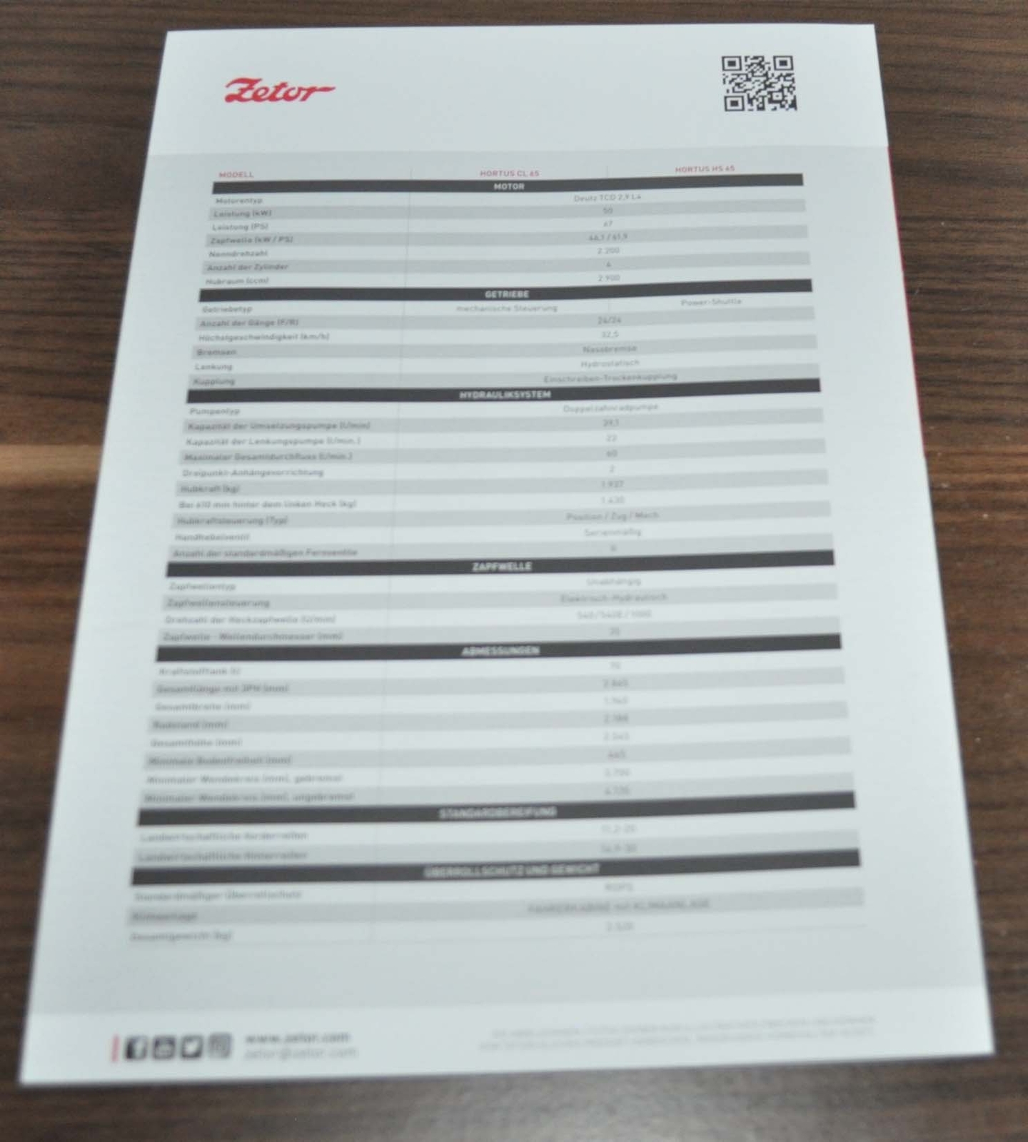 Zetor Hortus Tractor Specification Brochure Prospekt