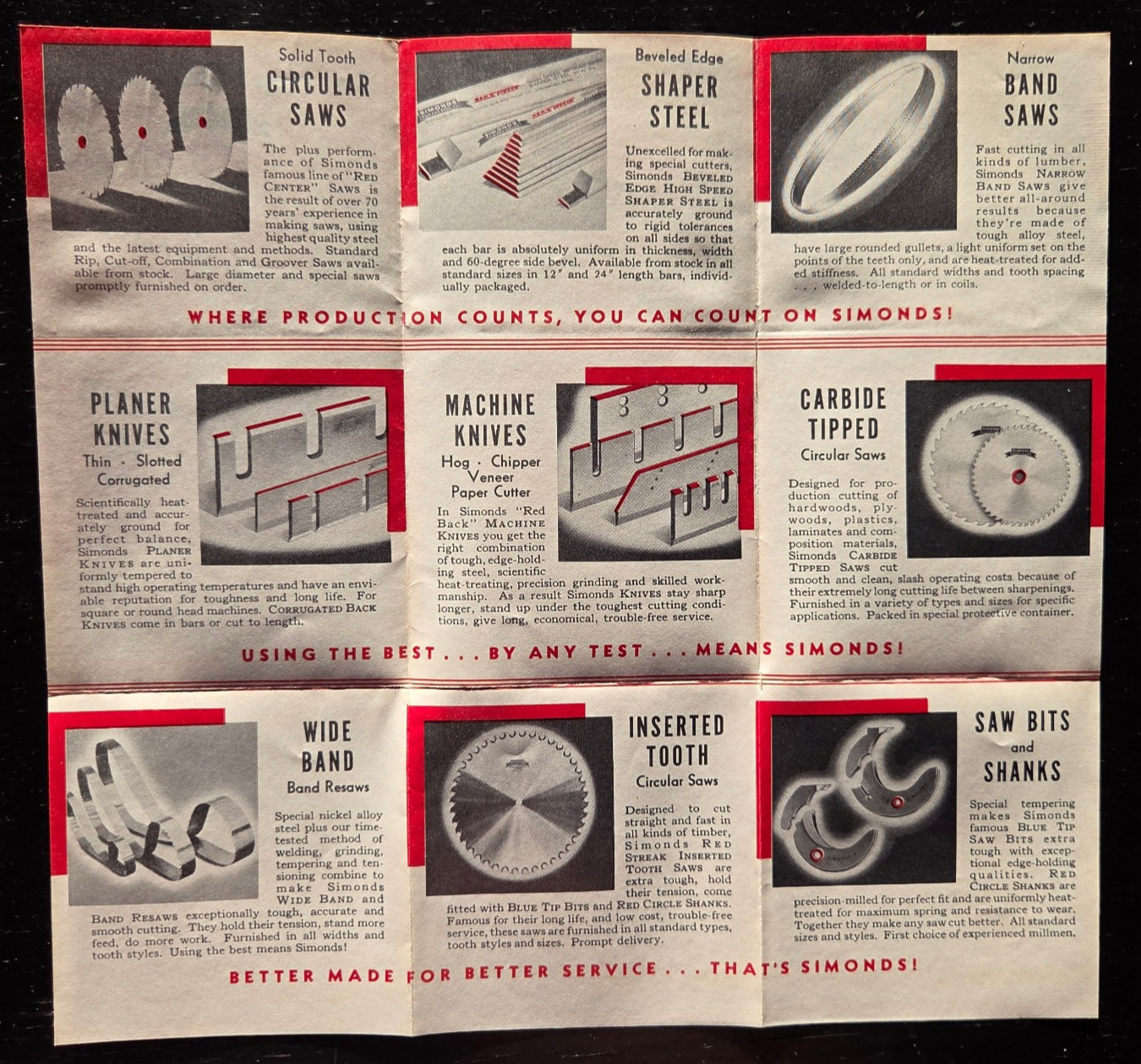 1954 SIMONDS SAW & STEEL CO. WOOD CUTTING SAWS PRODUCTS BROCHURE FITCHBURG MASS.