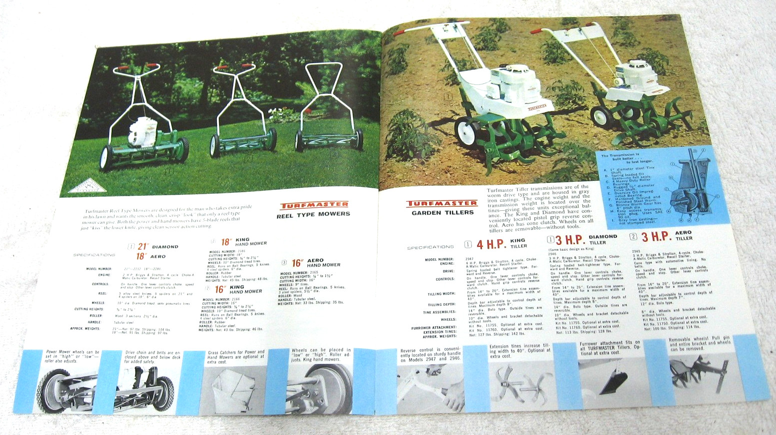 VINTAGE 1966 TURFMASTER LAWN & GARDEN TRACTORS EQUIPMENT TILLERS PUSH MOWER