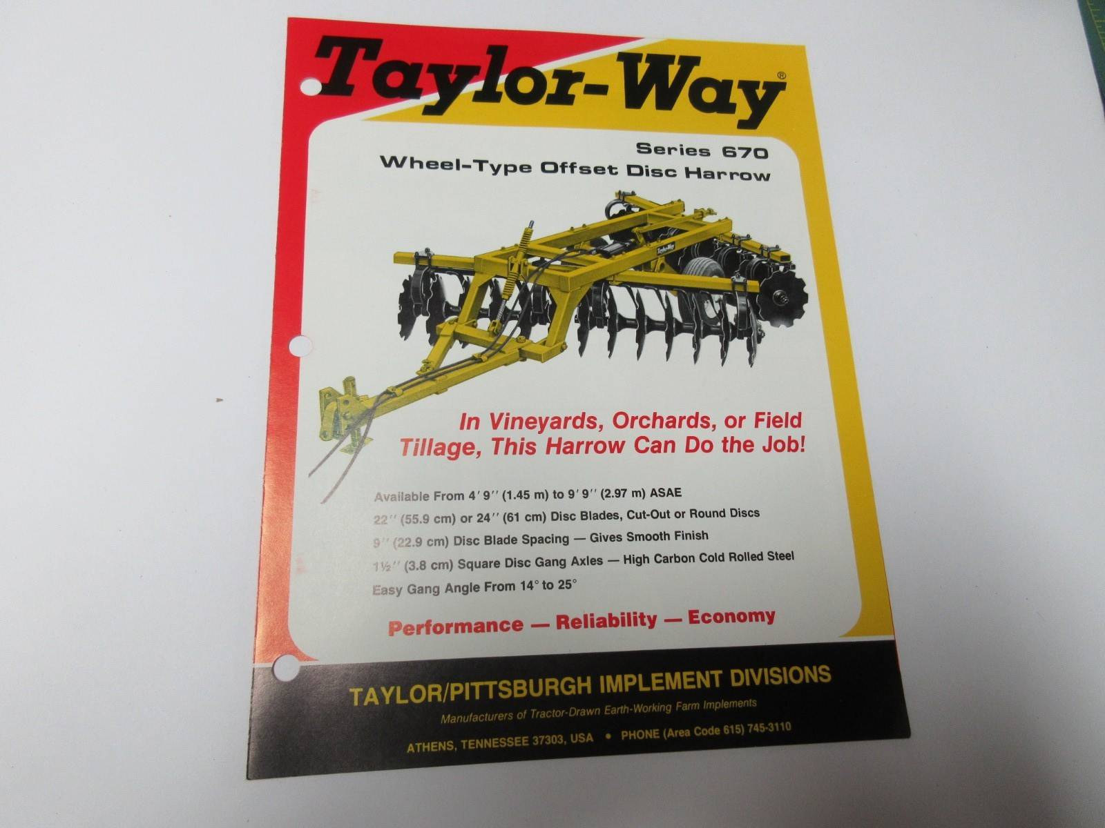 Taylor -Way 670 Series Offset Disc Harrow Brochure 4 Page