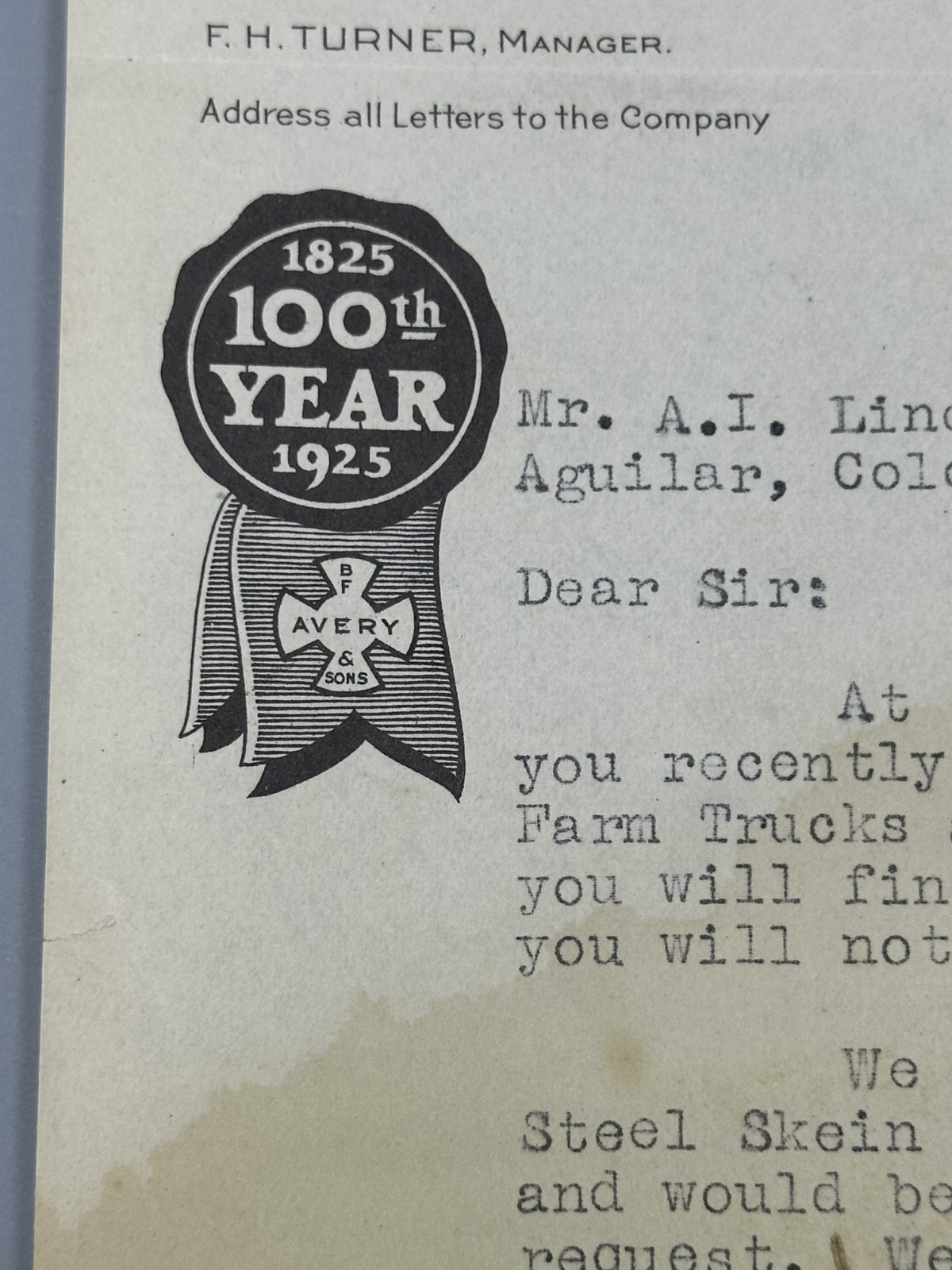 1925 B F AVERY PLOW Letter FARM Advertising KANSAS CITY MO Antique BAIN WAGONS