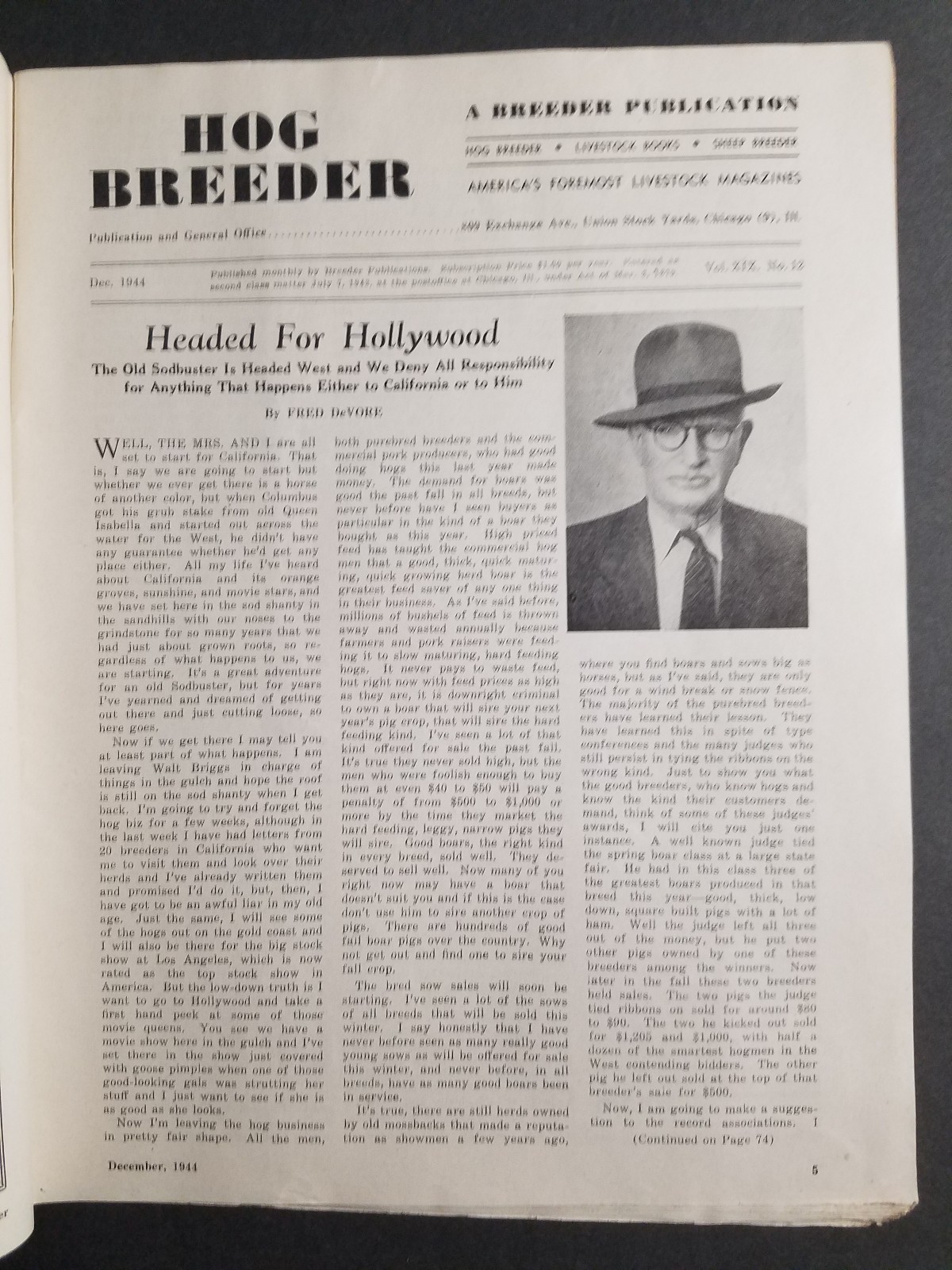 December 1944 Hog Breeder Magazine