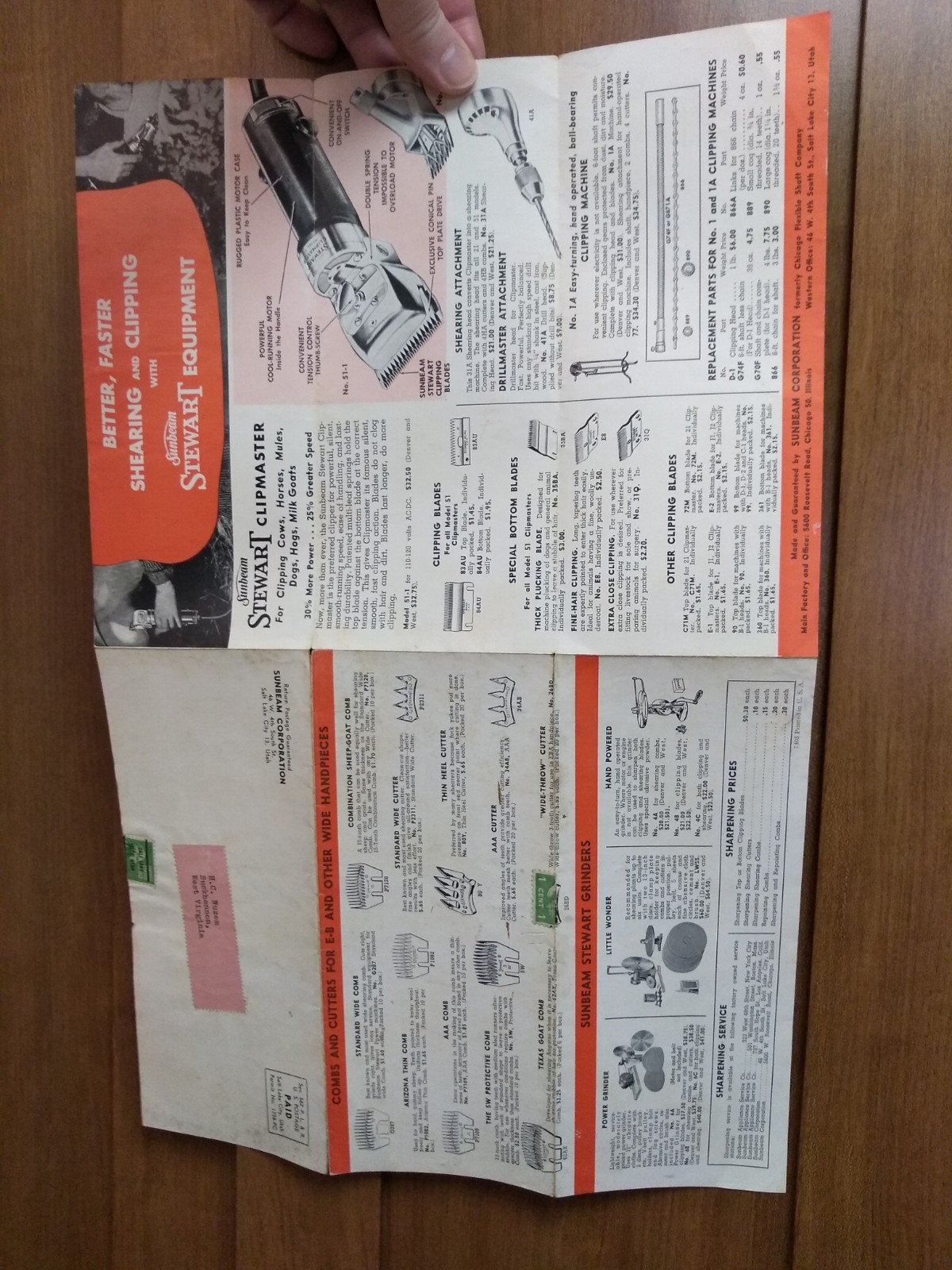 Sunbeam Stewart Shearing Clipping Equipment Catalog Pamphlet Vintage Farming Ad