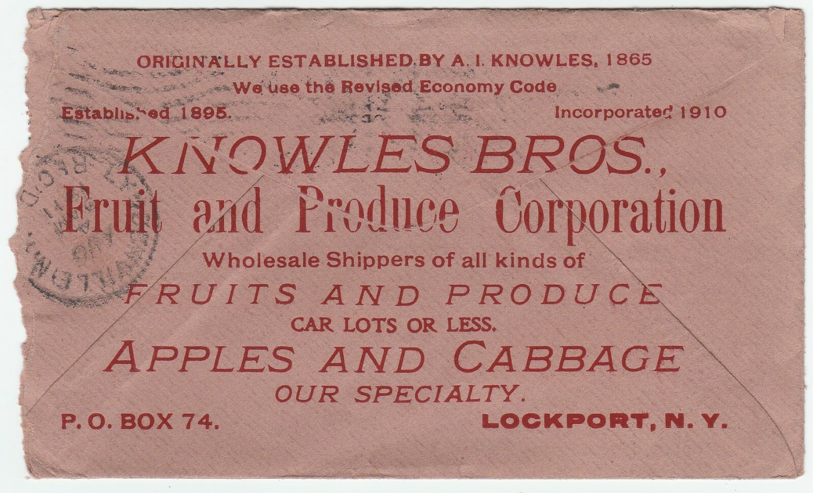 RARE Advertising Cover & Graphic Billhead Knowles Fruit Produce Lockport NY 1911