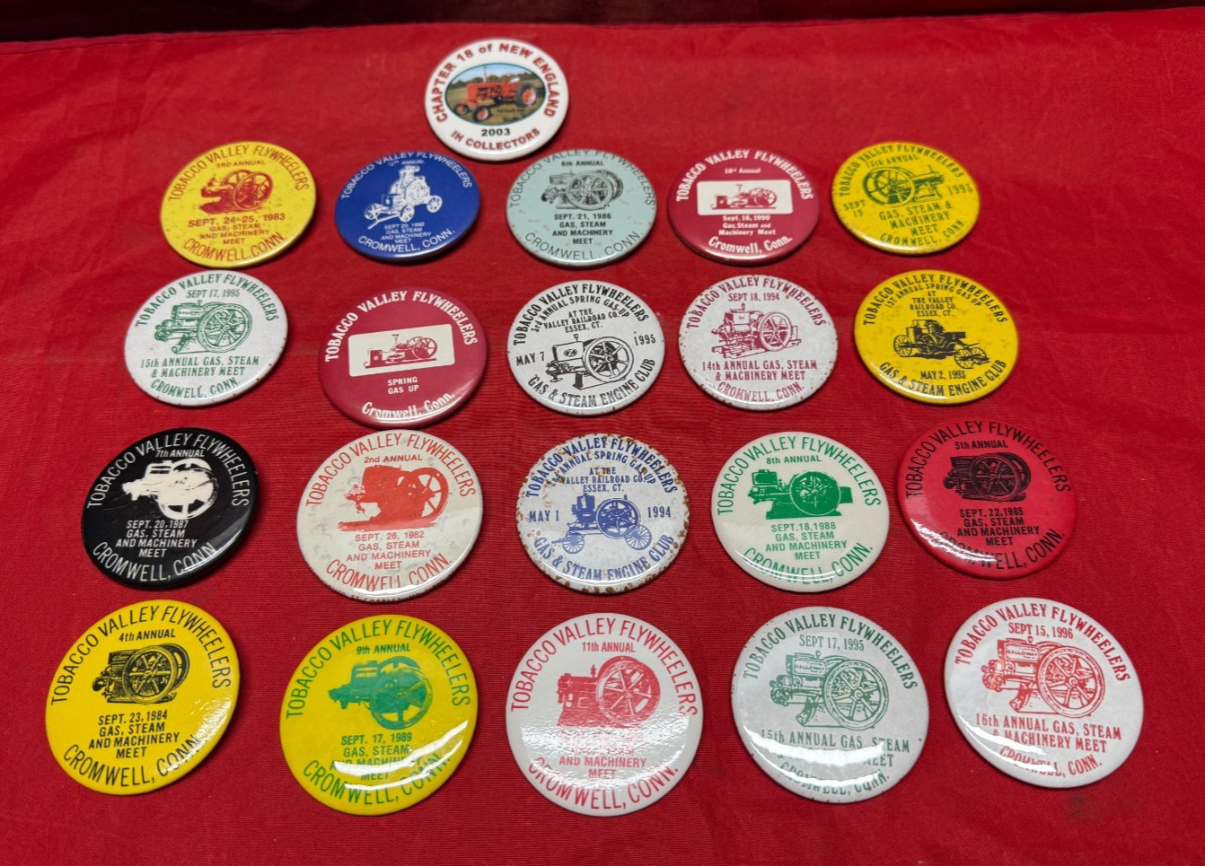 20 Vintage Tobacco Valley Flywheelers Gas, Steam & Machinery Meet Pinback Button