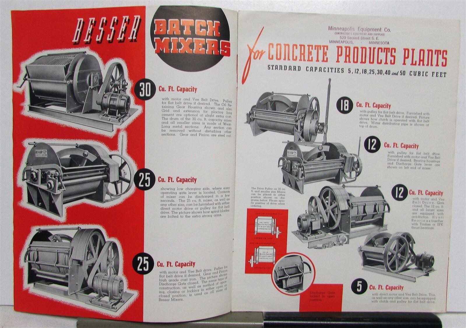 1930s Besser Batch Mixers Concrete Standard Capacities Specifications Brochure