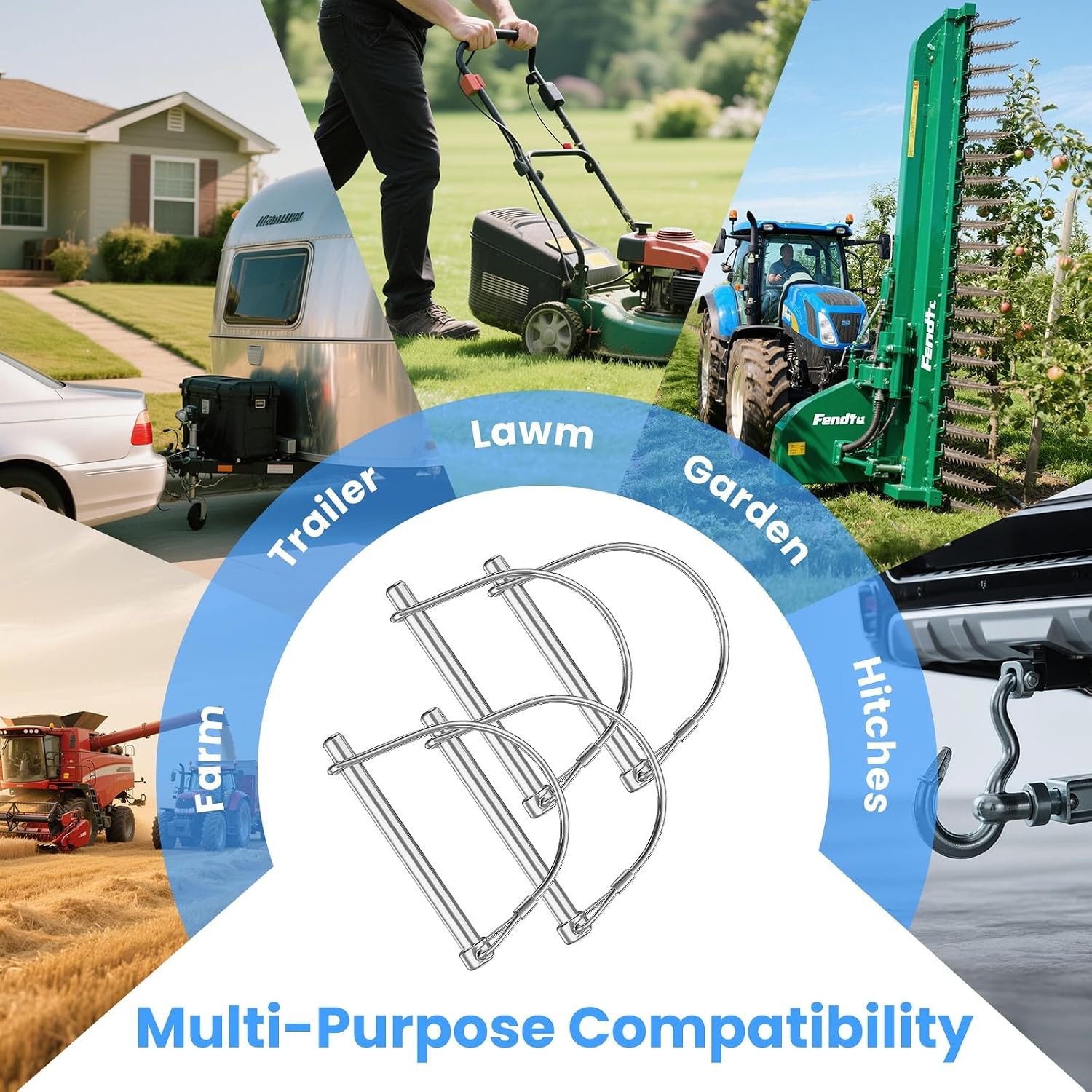 4-Pack Premium Coupler Pin – Trailer Safety Pin and Lock for Hitch, Farm, Lawn
