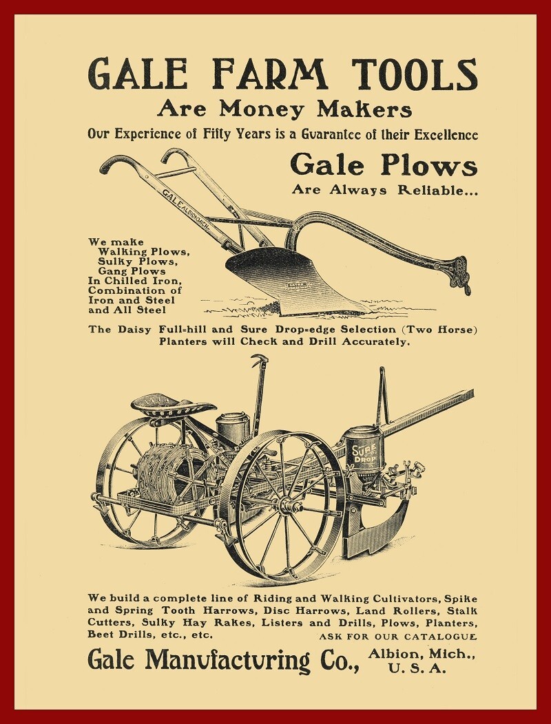 1905 Gale Farm Tools of Albion, Michigan NEW METAL SIGN: 12 x 16&Prime;