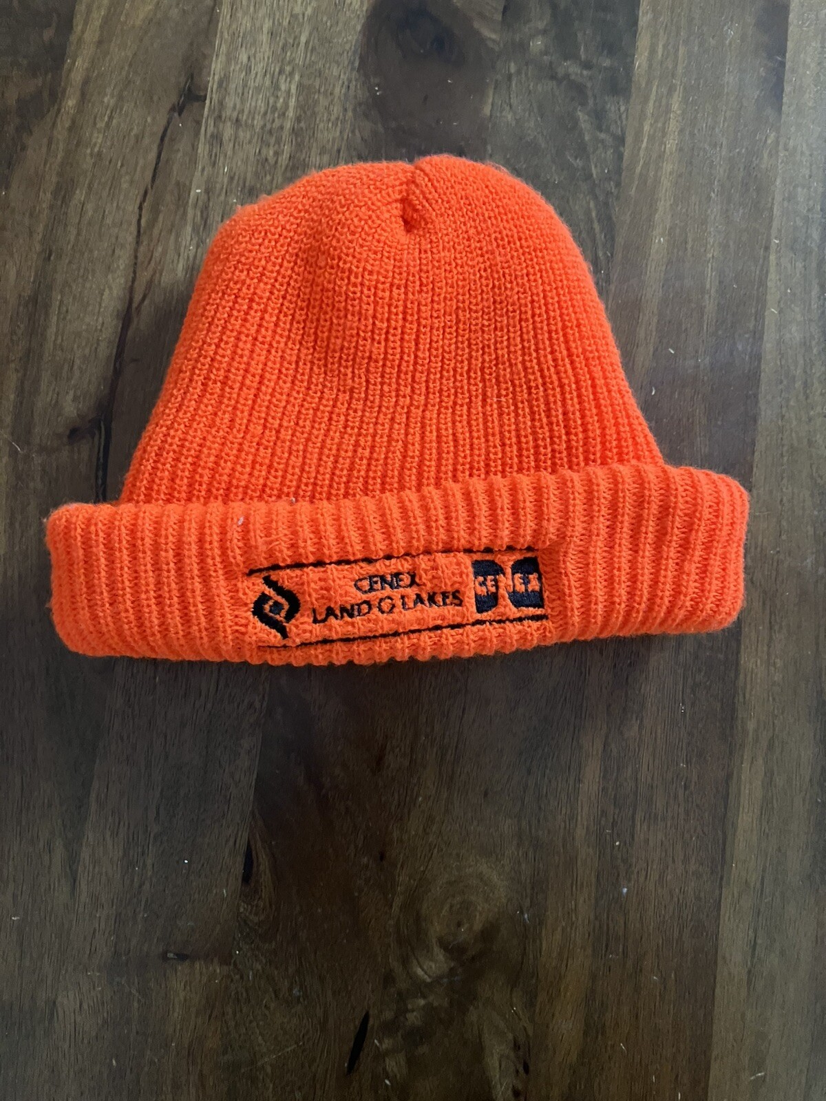 Vintage 80s Land O Lakes Cenex Acrylic Knit Blaze Orange Cap Hat