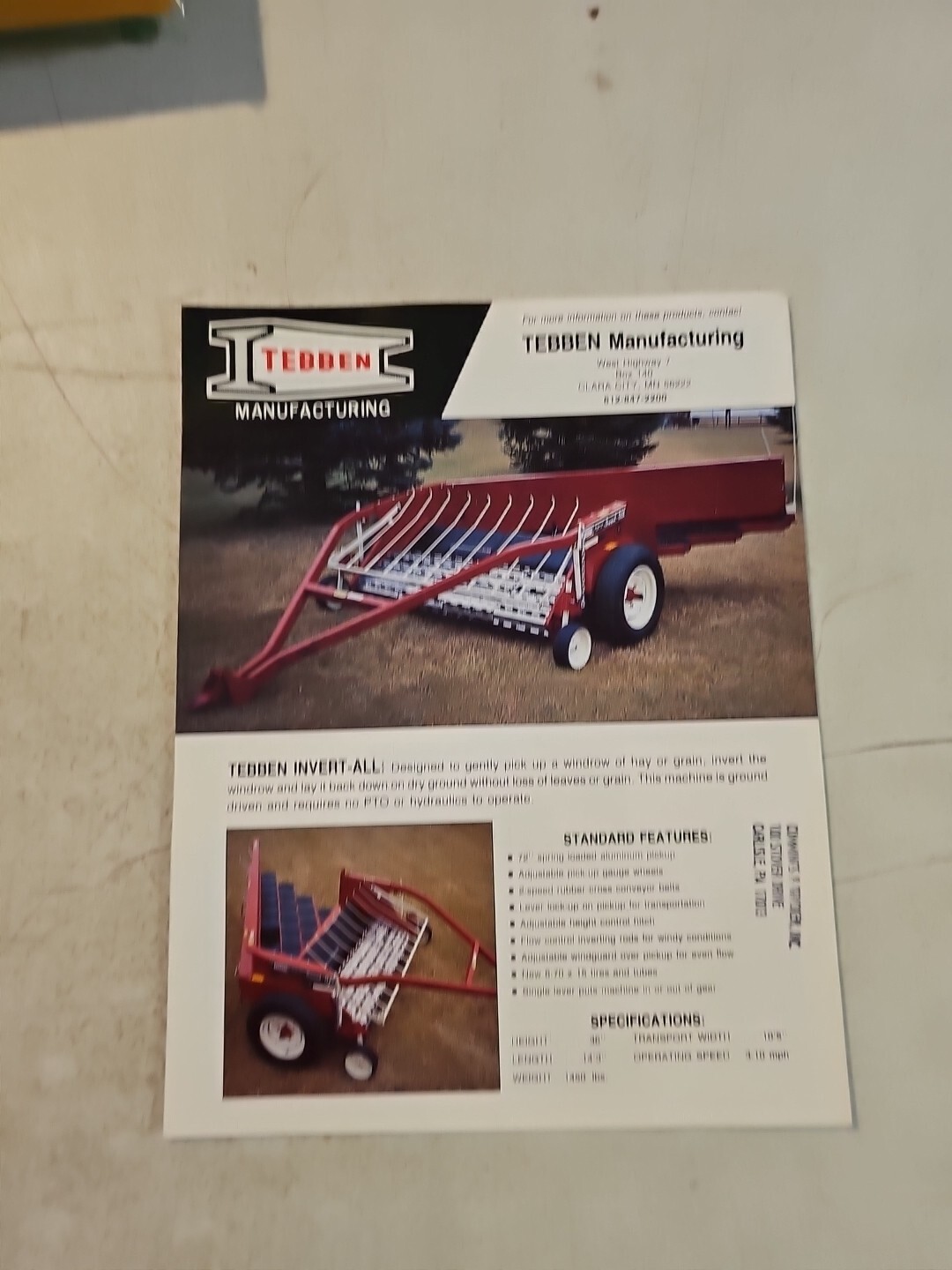 Vintage Tebben – Invert-All Row Crop Cultivator Farm Machinery Brochure