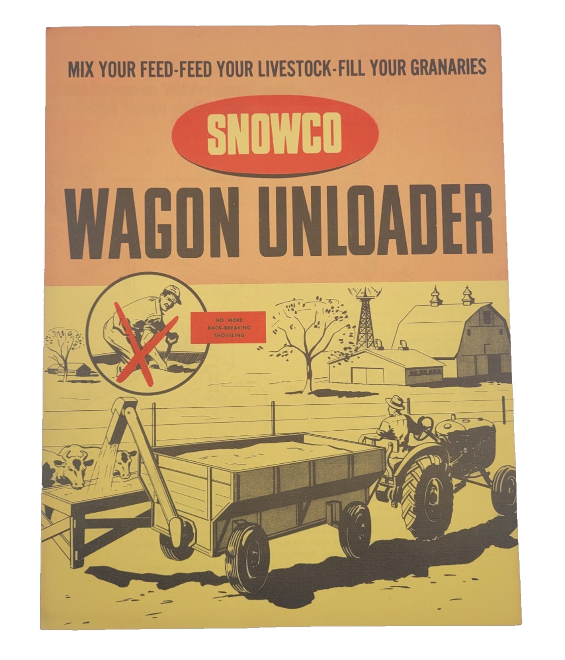 Vintage SNOWCO Wagon Unloader Feed Mix Dealer Sales Brochure Farm Equipment