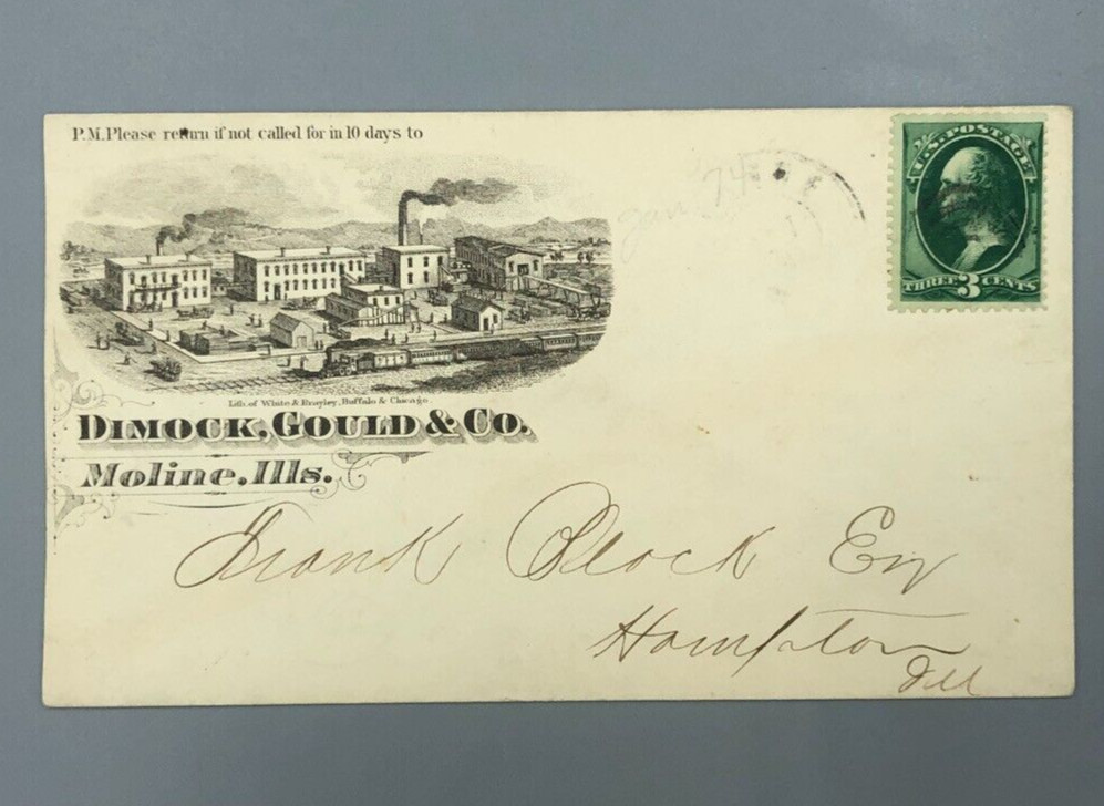 1870s Dimock Gould Co LUMBER Illustrated Postal Cover MOLINE IL Advertising