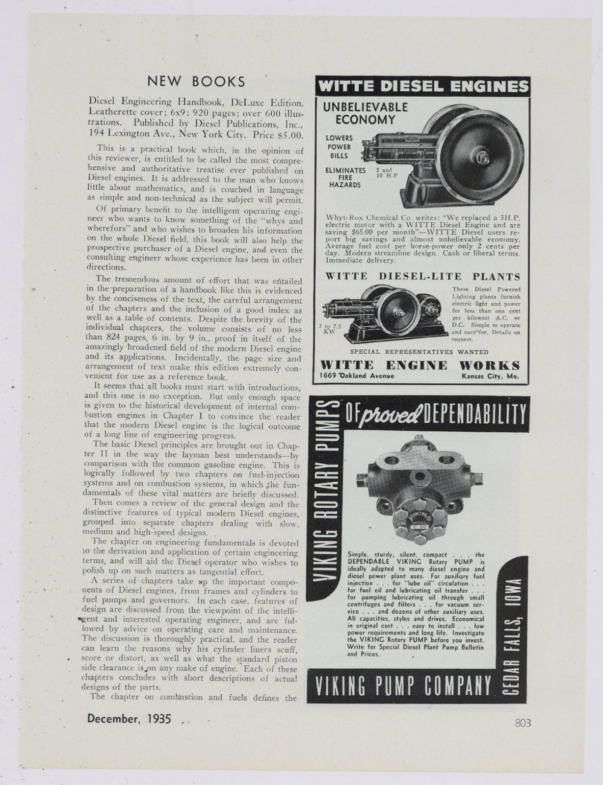 1935 Witte Engine Works Ad: Diesel Engines – Since 1870 – Kansas City, Missouri