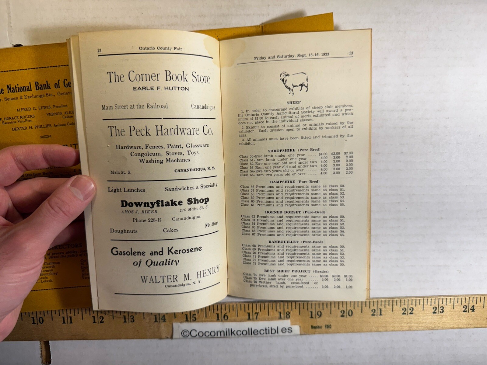 Vintage 1933 93rd Annual Exhibition of The Ontario County Agricultural Brochure
