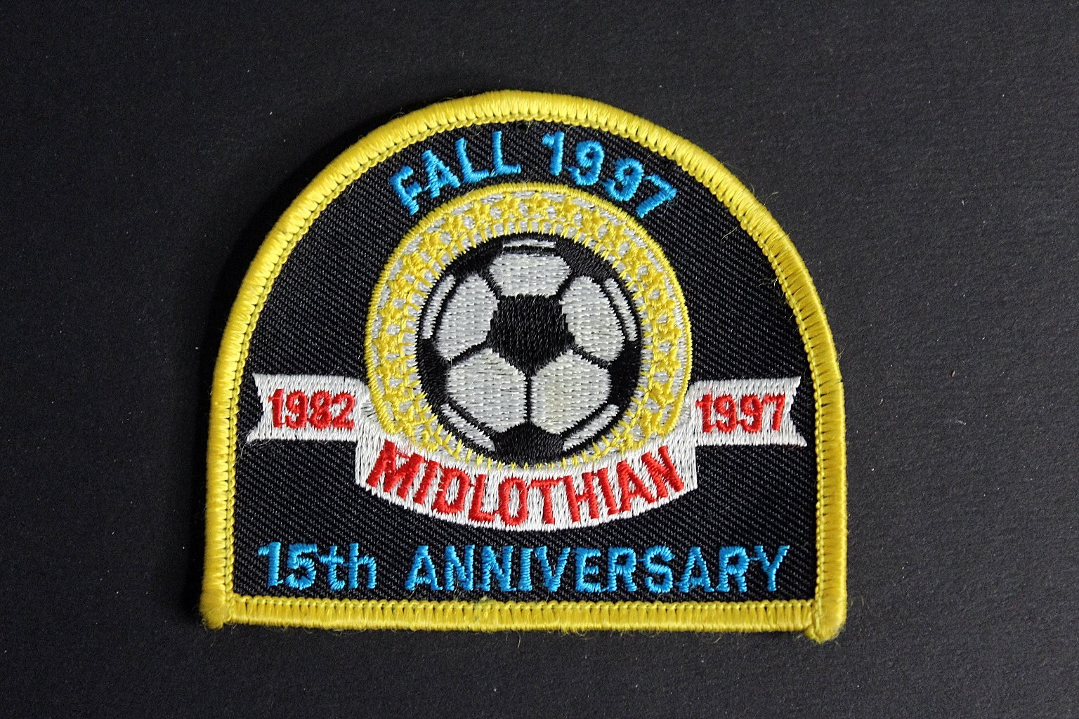 Midlothian 15th Anniversary Embroidered Soccer Patch Fall 1987 3in