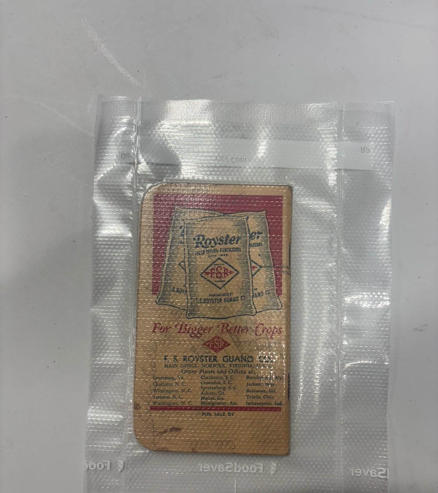 F.S. Royster Guano Company Original 1930s Fertilizer Label Agriculture