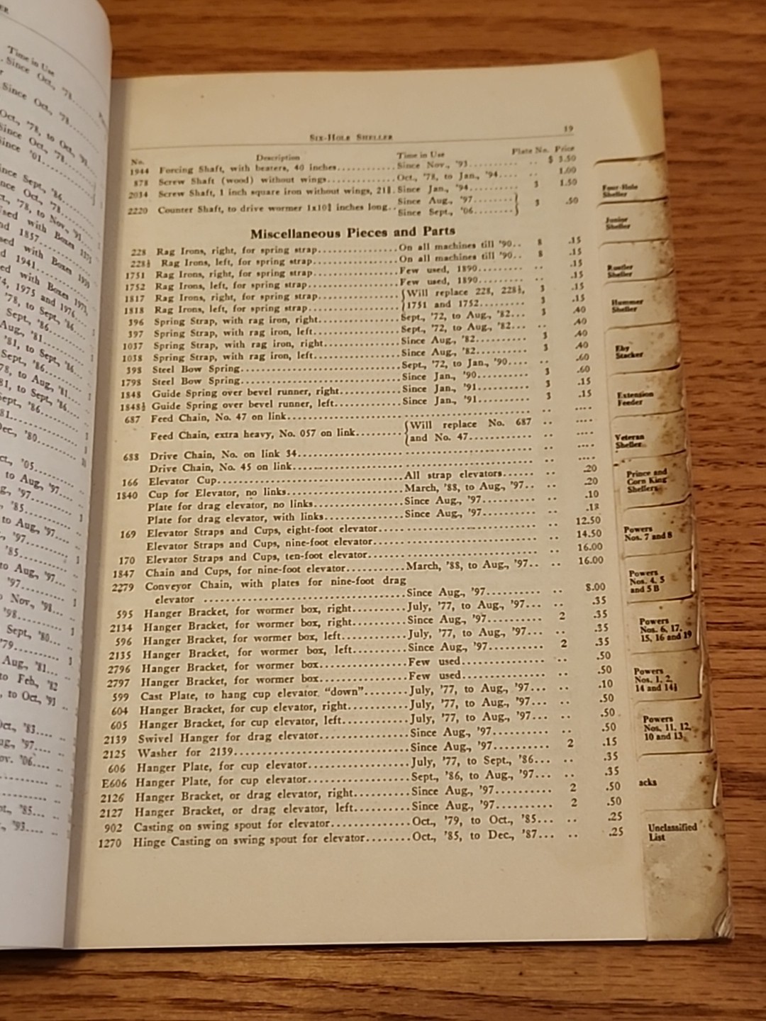 Sandwich Manufacturing Co Repair Price List Spring Hand Shellers Horse Powers