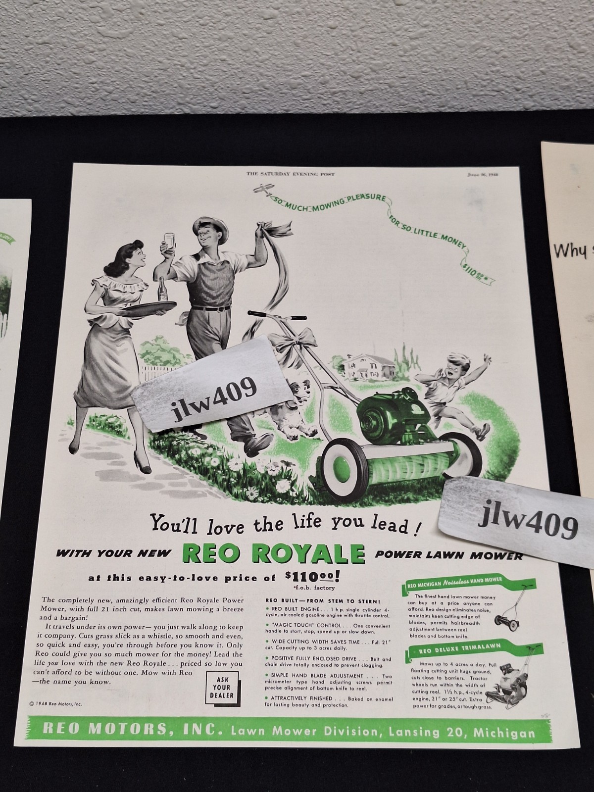 4 – 1947 1948 1951 1955 REO LAWN MOWER MAGAZINE ADS Print Ads power mowers