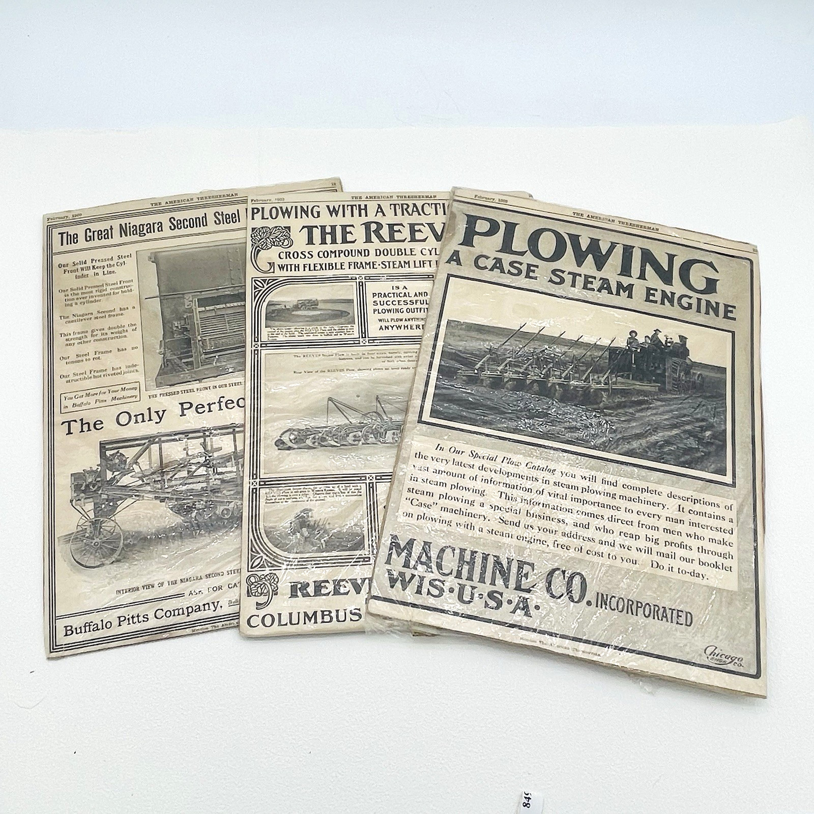 Lot of 3 Vintage 1909 Farm Machine Magazine Ads Feb The American Thresherman