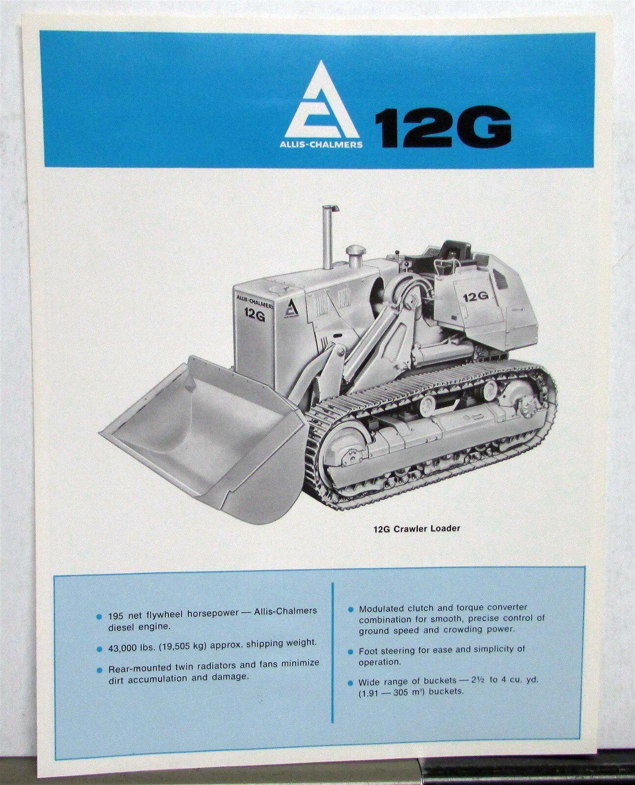 1970 Allis Chalmers 12G Crawler Loader Construction Sales Folder