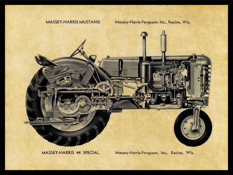 Massey Harris Model 44 Special Tractor NEW Metal Sign: 12×16&Prime; Cutaway Side View
