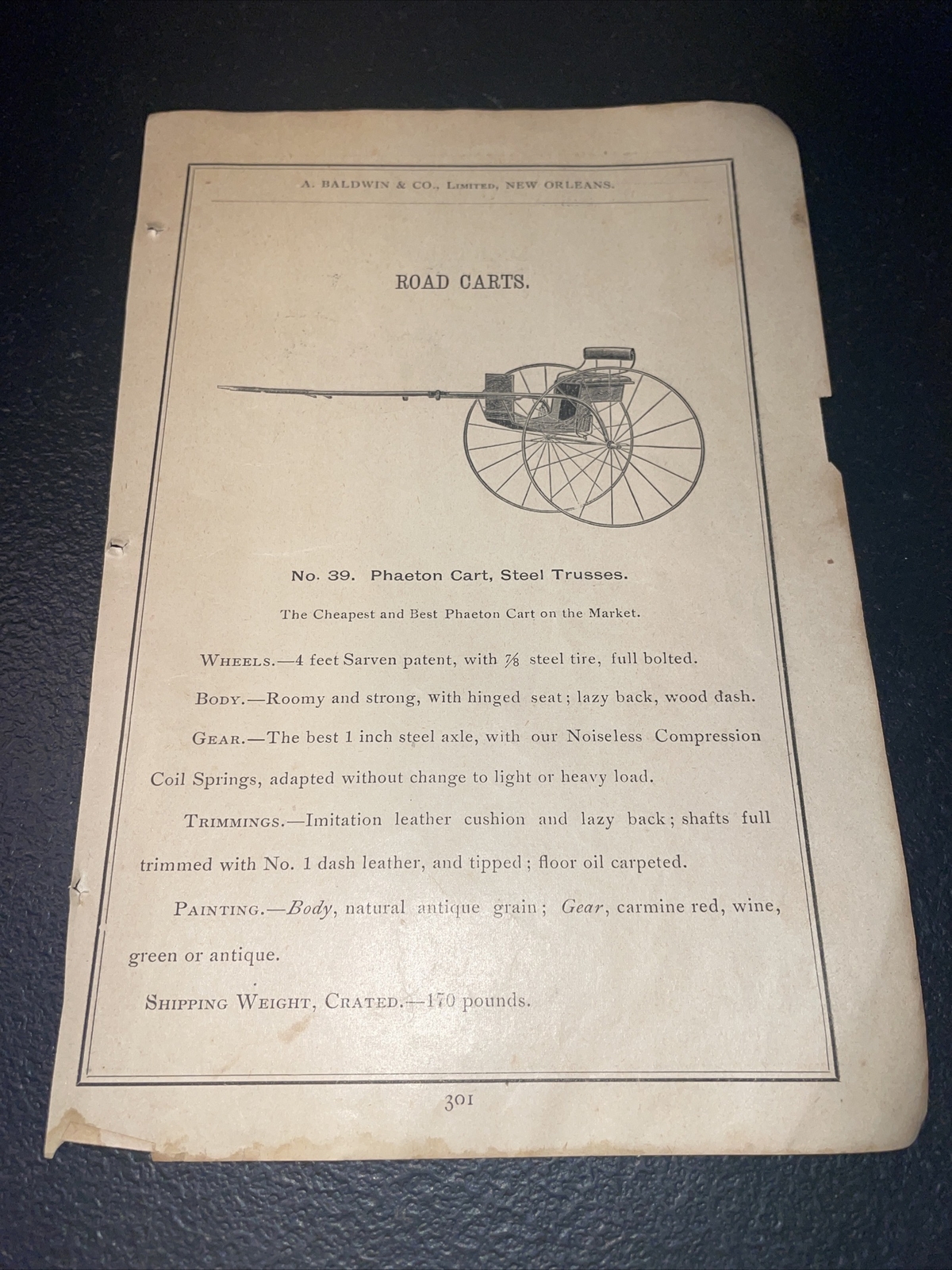 1891 Baldwin – Phaeton Road Cart – Farm Advertising – New Orleans