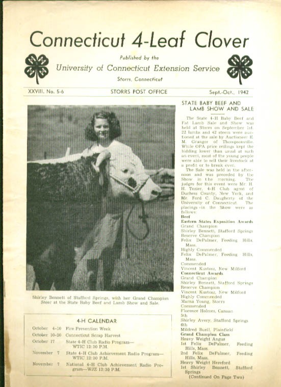 Connecticut 4-Leaf Clover 4-H UConn 9 1942 issue