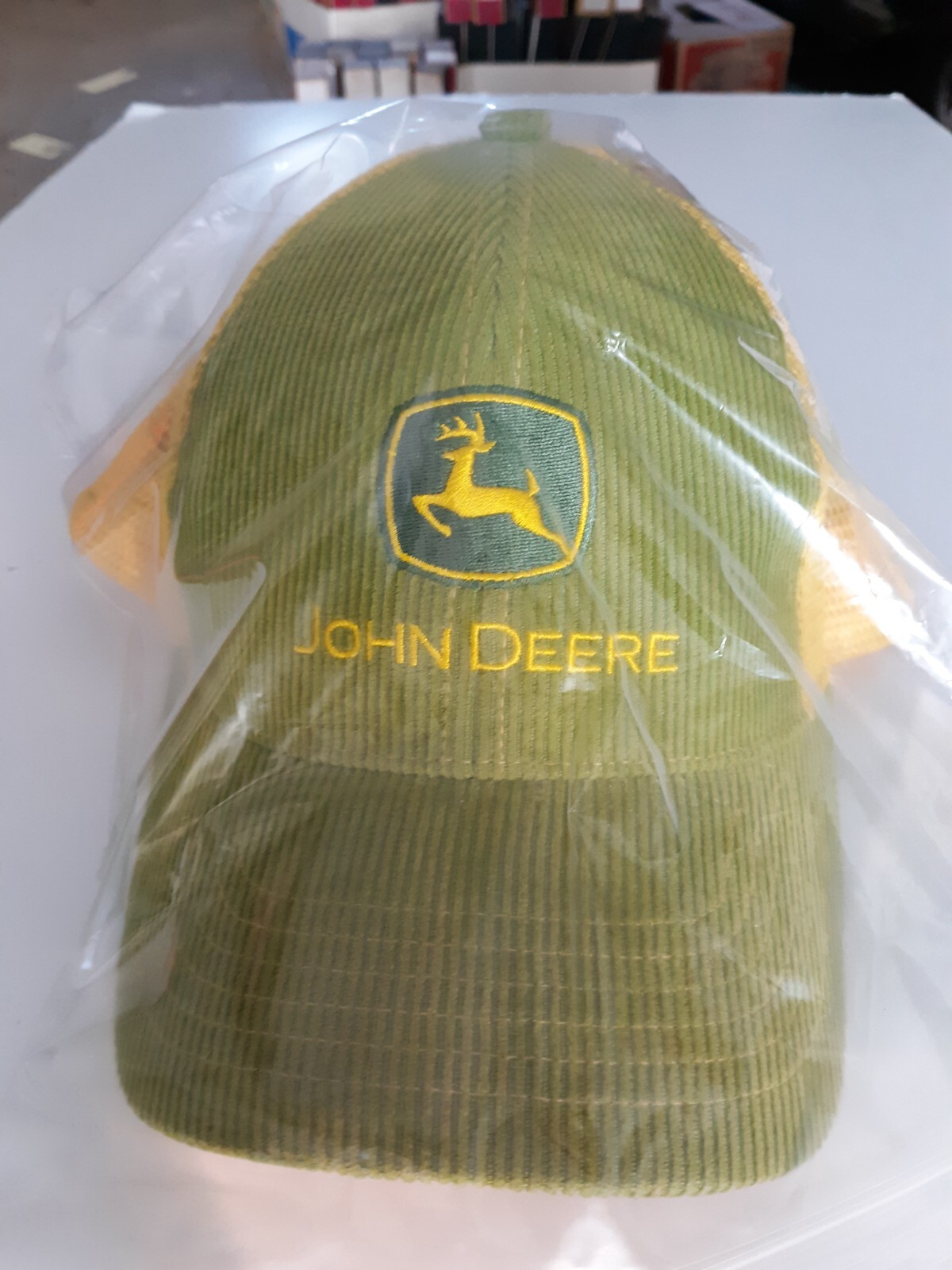 Green/yellow John Deere baseball cap hat knit front mesh back…new
