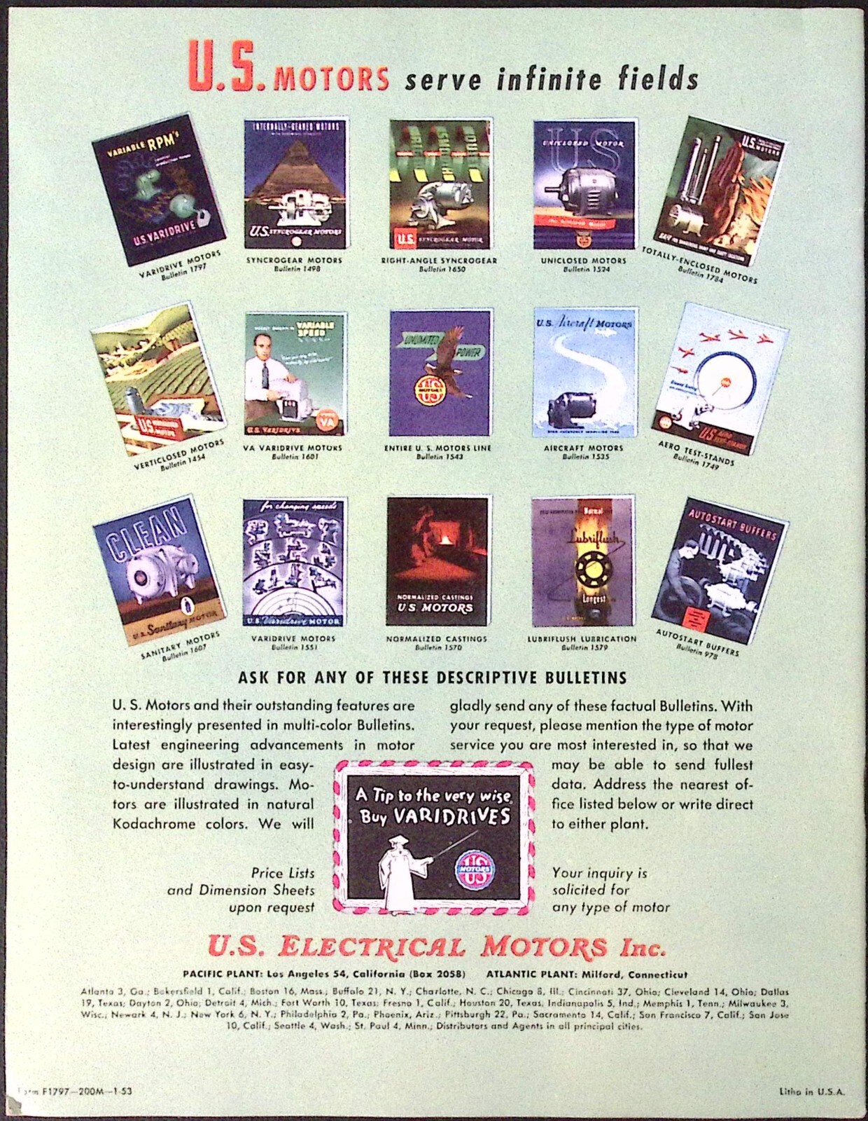 1953 US Varidrive The Miracle Motor Brochure US Electrical Motors Inc