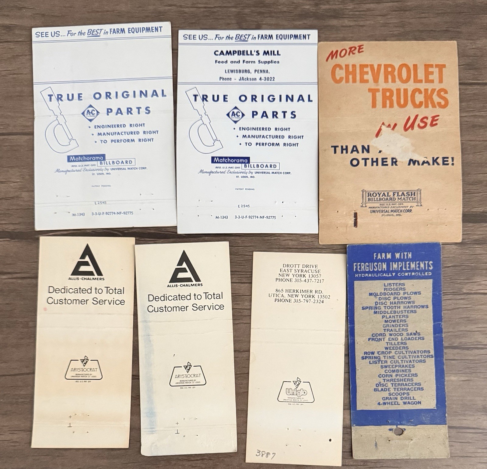 Vintage Matchbook Covers | Allis-Chalmers | Case | Chevy | Ferguson System