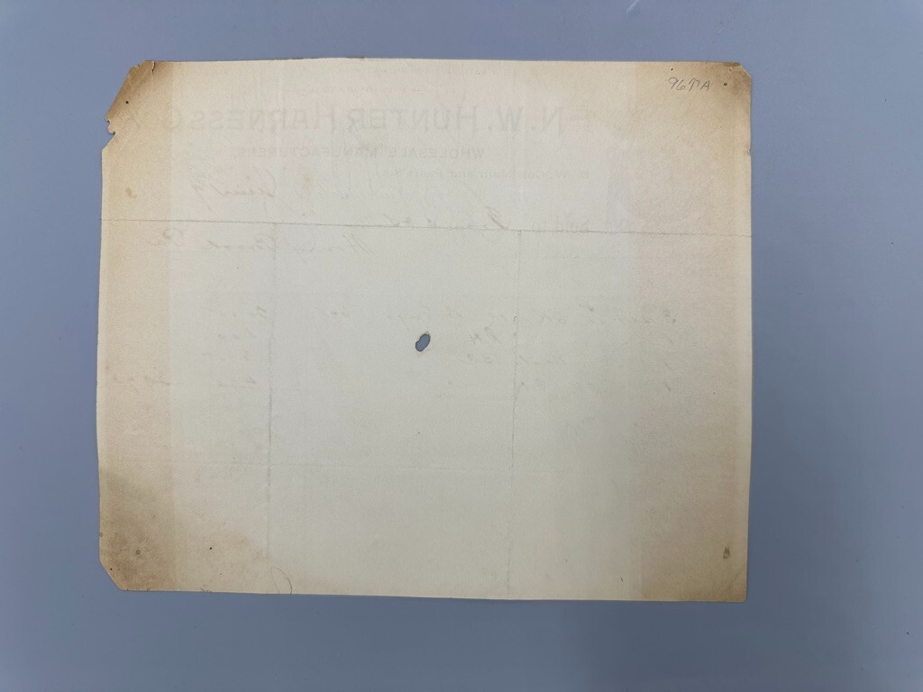 1893 N W HUNTER HARNESS Co HORSE Billhead FARM Advertising CINCINNATI Ohio