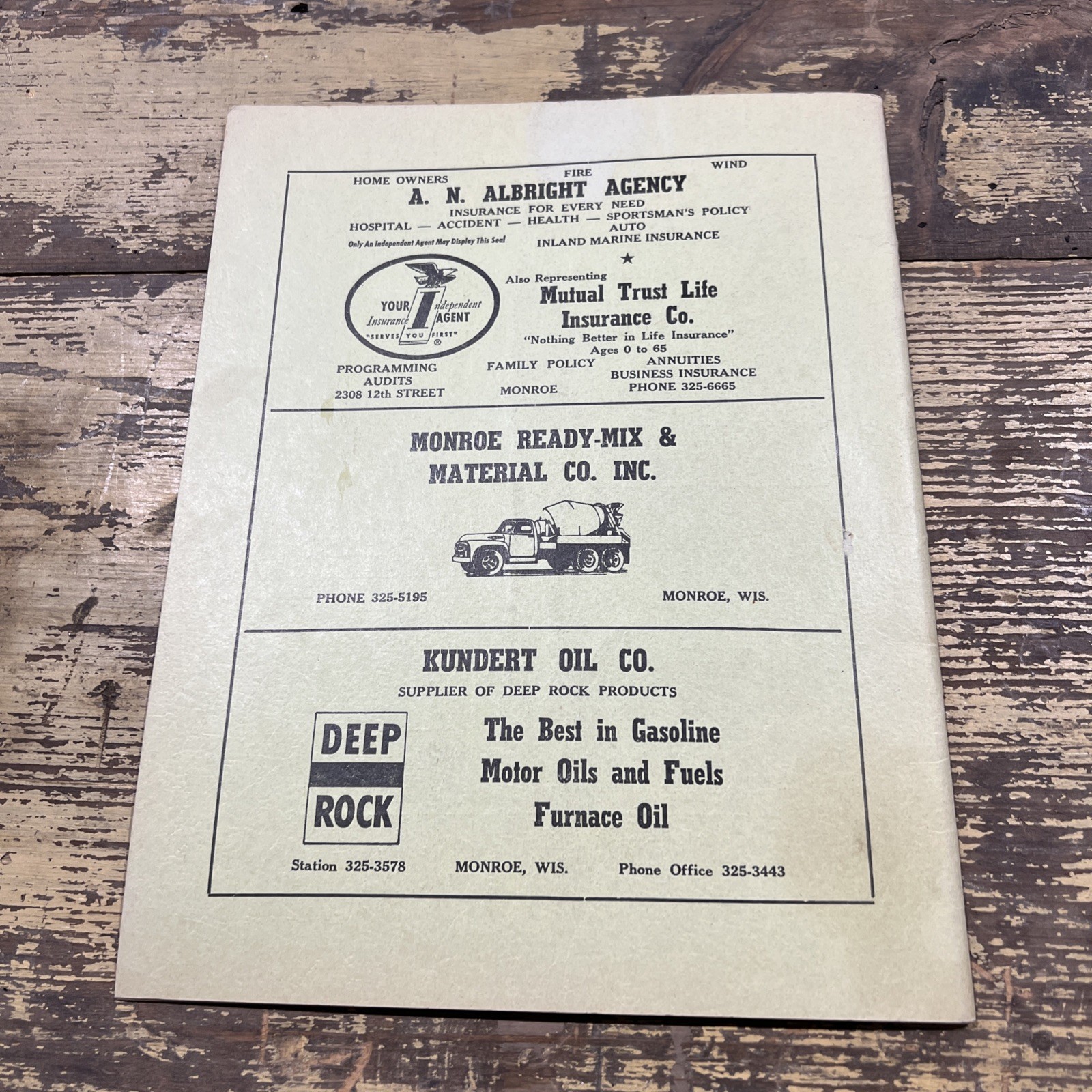1967 Monroe, Wi Adv Farm Ledgers Record Book Crandall Oil Johnson Pontiac Kerr